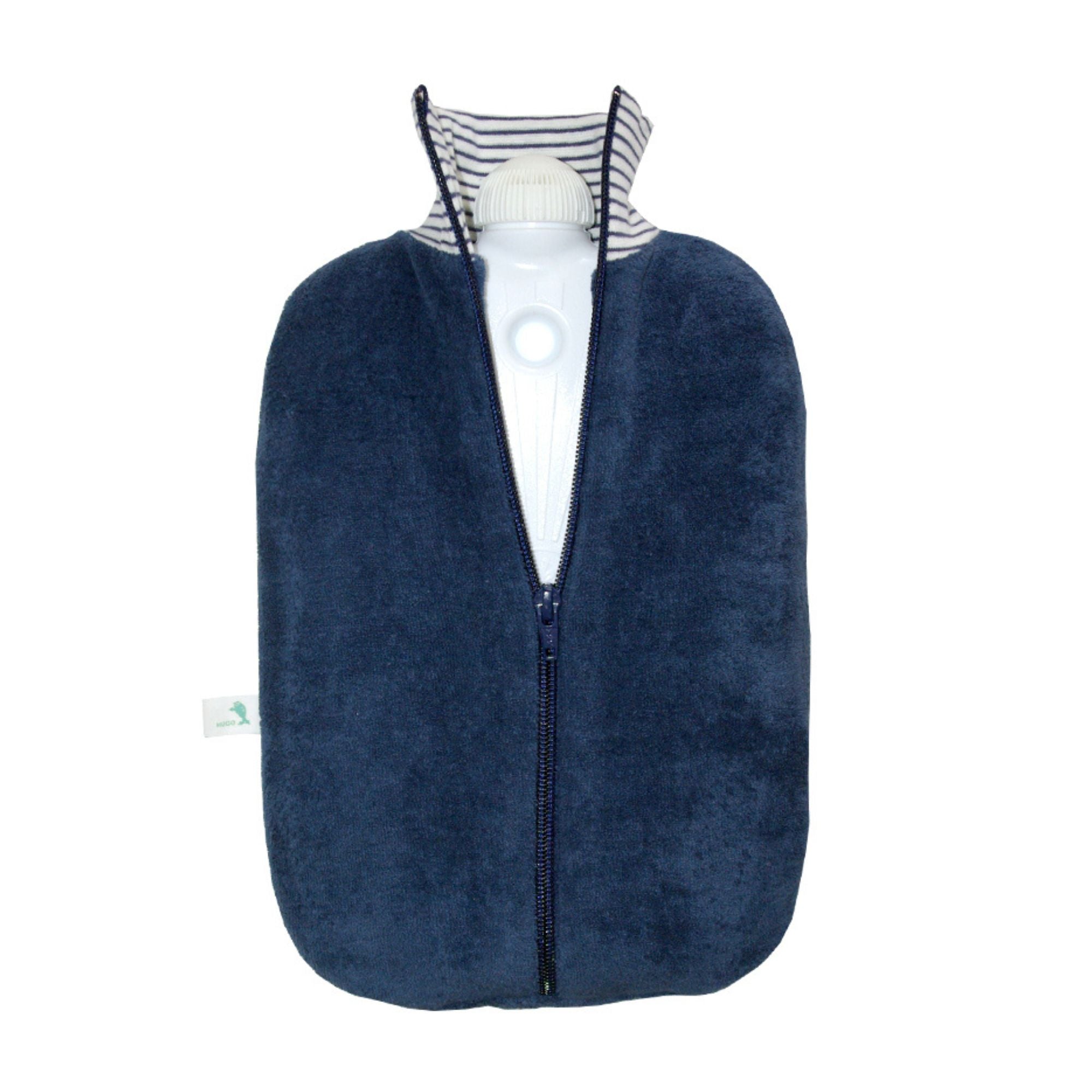2 Liter Eco-Friendly Hot Water Bottle with Marine Blue Organic Cotton Cover - Rubber-Free, BPA-Free - Perfect for Pain Relief, Warmth & Comfort at Home, Office or Travel