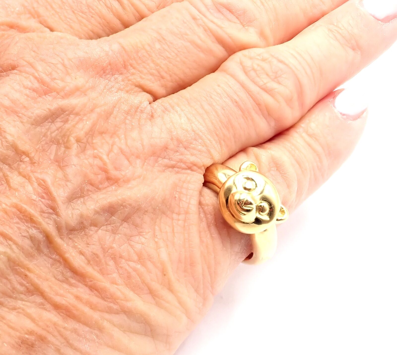 Authentic Van Cleef & Arpels 18k Yellow Gold Teddy Bear Band Ring Pendant - Luxury Jewelry Gift for Women, Perfect for Valentine's Day & Anniversary