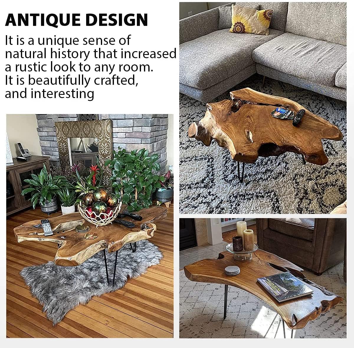 Live Edge Coffee Table - Solid Wood Organic Design for Living Room & Home Office | Easy Assembly Modern Centerpiece | Perfect for Farmhouse Decor & Cozy Spaces