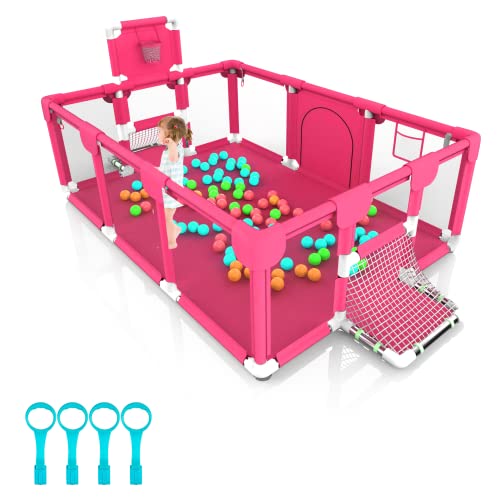 **Baby Playpen with Ball Pit - Indoor & Outdoor Safety Play Yard for Infants & Toddlers, Breathable Pink Playpen for Home, Park, and Nursery Use**