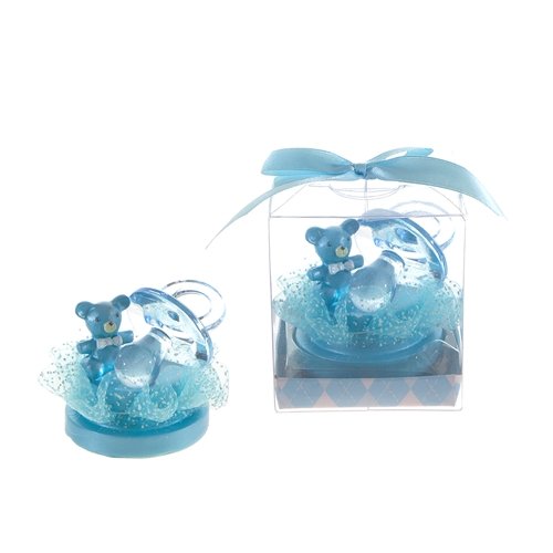 Blue Teddy Bear Pacifier with Poly Resin - 48-Pack in Gift Box | Perfect for Baby Showers, Newborn Gifts & Daycare Supplies