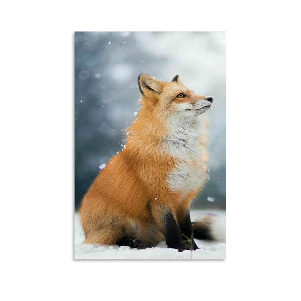 Red Fox Canvas Wall Art - 12x18 Inch (30x45cm) Animal Poster for Living Room & Bedroom Decor - Premium Hitecera Wildlife Painting for Home, Office, or Cabin Decor