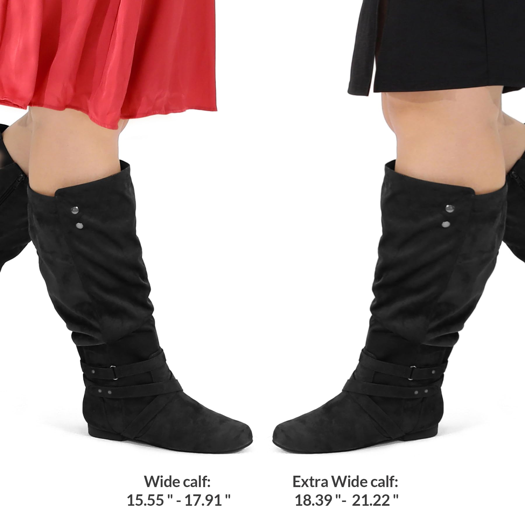 Mysoft Women's Wide & Extra Wide Calf Knee High Boots - Flat Heel Tall Boots with Side Zippers for Comfortable All-Day Wear - Perfect for Work, Office & Winter Fashion