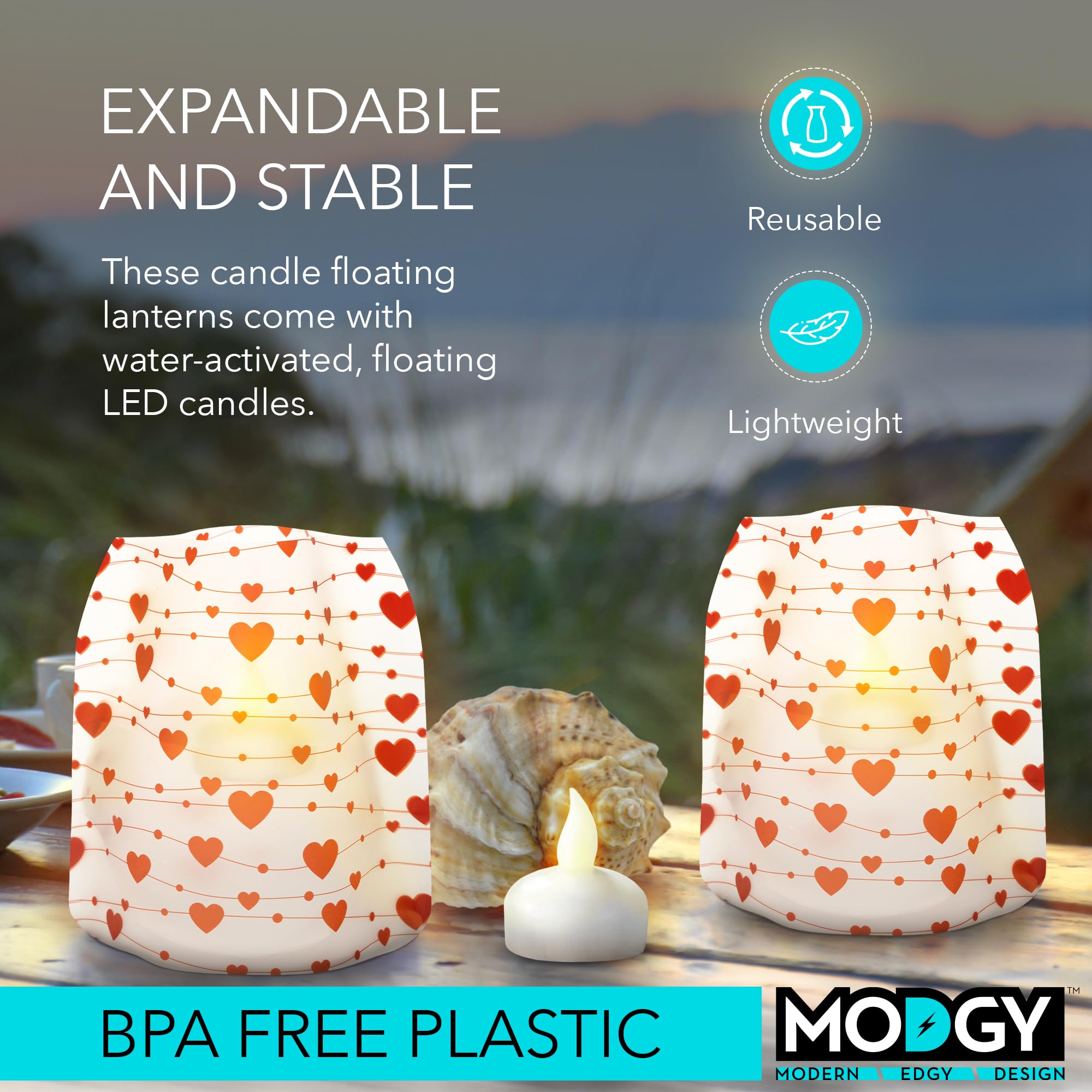 MODGY Luminary Lanterns 4-Pack - Waterproof Floating LED Candles with Timer & Remote Control - Battery Included - Perfect for Wedding Centerpieces, Pool Parties, Garden Decor & Outdoor Events (Amor)