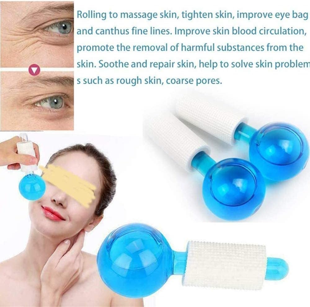 Ice Globes Facial Roller for Face & Eye Neck Circle - 2 Pack Cold Crystal Glass Ball Skin Massagers for Redness Soothing, Wrinkle Removal & Beauty Care | Perfect for Morning Routine, Spa Day & Post-Workout Recovery