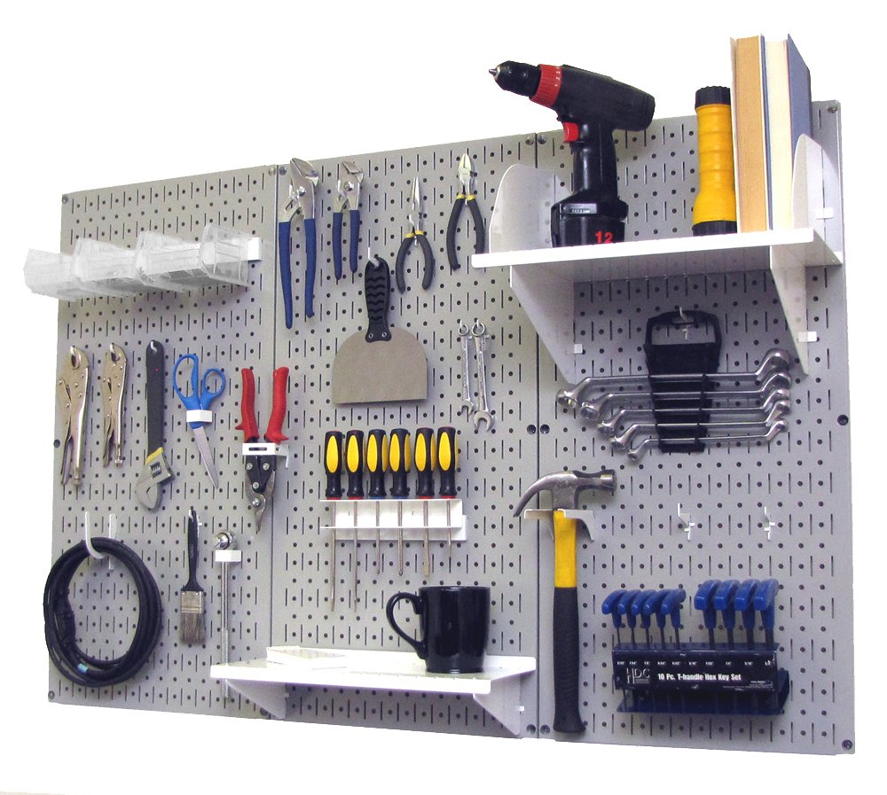 Wall Control 4 ft. Metal Pegboard Organizer - Heavy Duty Tool Storage Kit with Gray Pegboard & White Accessories | Garage, Workshop & DIY Tool Organization Solution