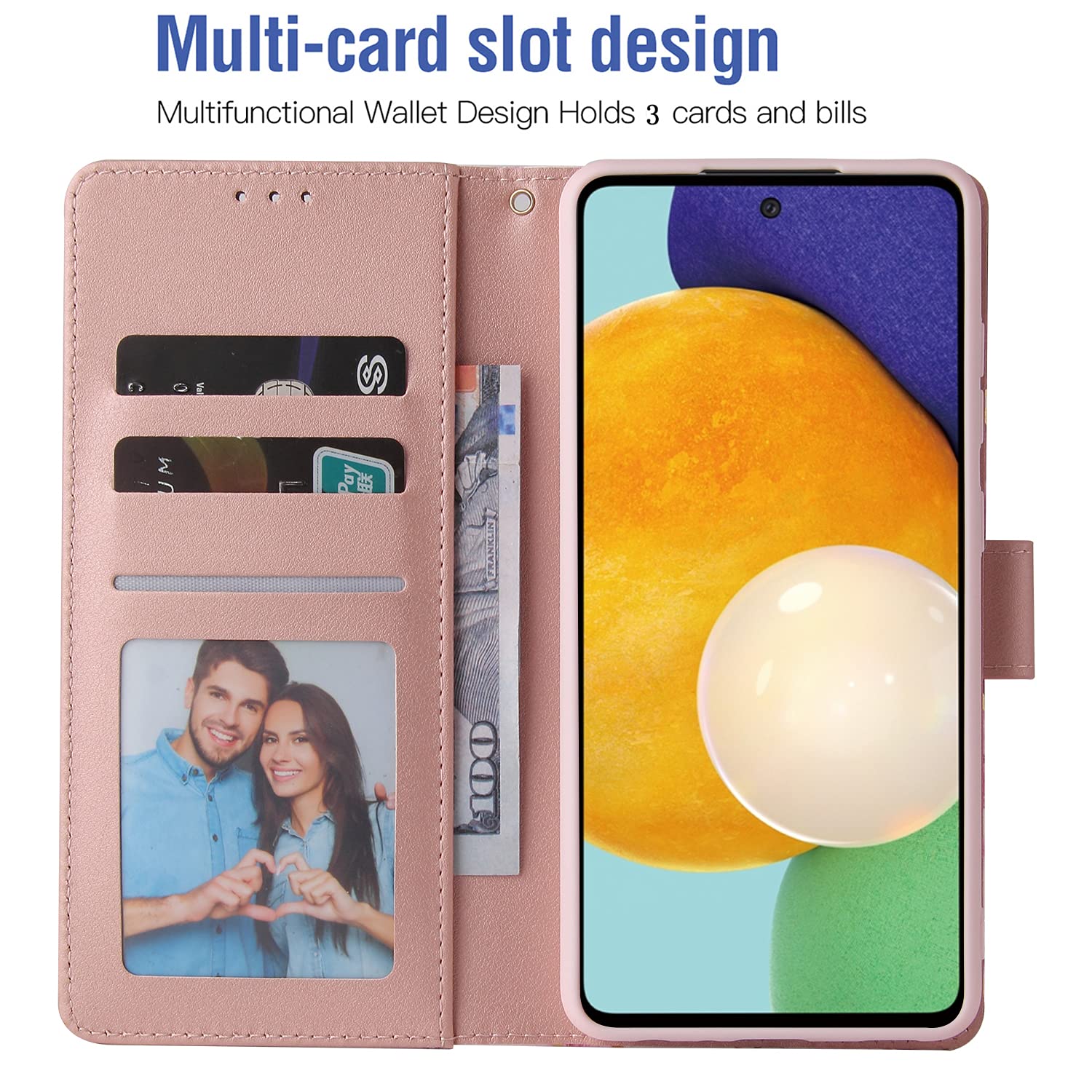 ASUWISH Wallet Case for Samsung Galaxy A52 5G/4G with Tempered Glass Screen Protector - Flip Cover with Card Holder & Kickstand - Stylish Pink Phone Case for Women & Men - Perfect for Work, Travel and Everyday Use