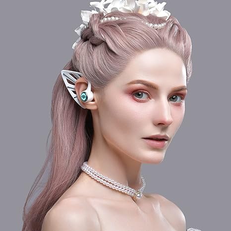 Wireless Bluetooth 5.0 Elf Ear Headphones with RGB Lighting - 10 Color Options, App Control, IPX4 Water Resistant Earbuds, Cute In-Ear Design with Charging Case - Perfect Gift for Egirls & Cosplay (White) - Great for Gaming, Streaming & Daily Use