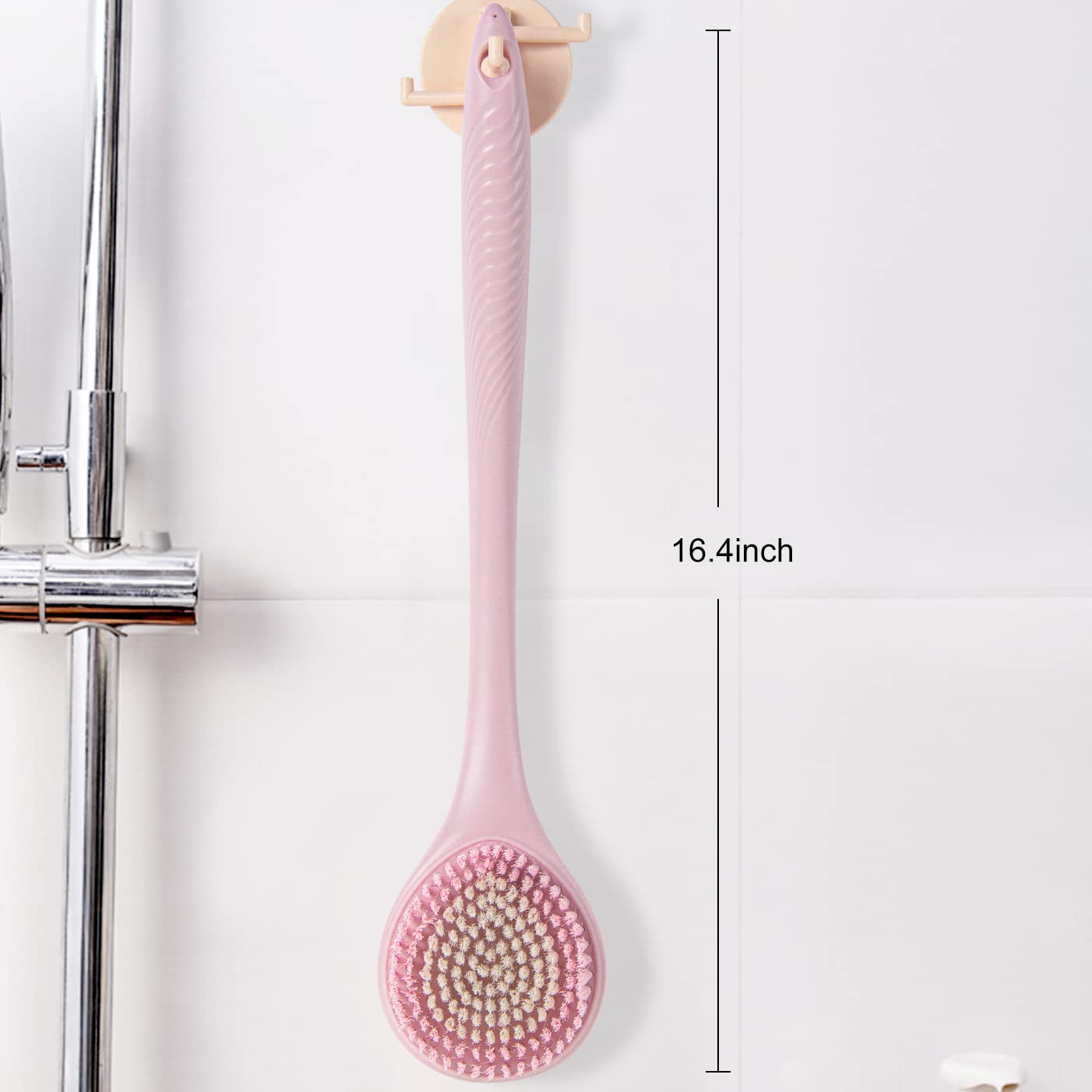 BEDELITE Long Handle Back Brush - Soft Exfoliating Shower Brush for Men & Women, Pink - Perfect for Deep Cleaning & Skin Care