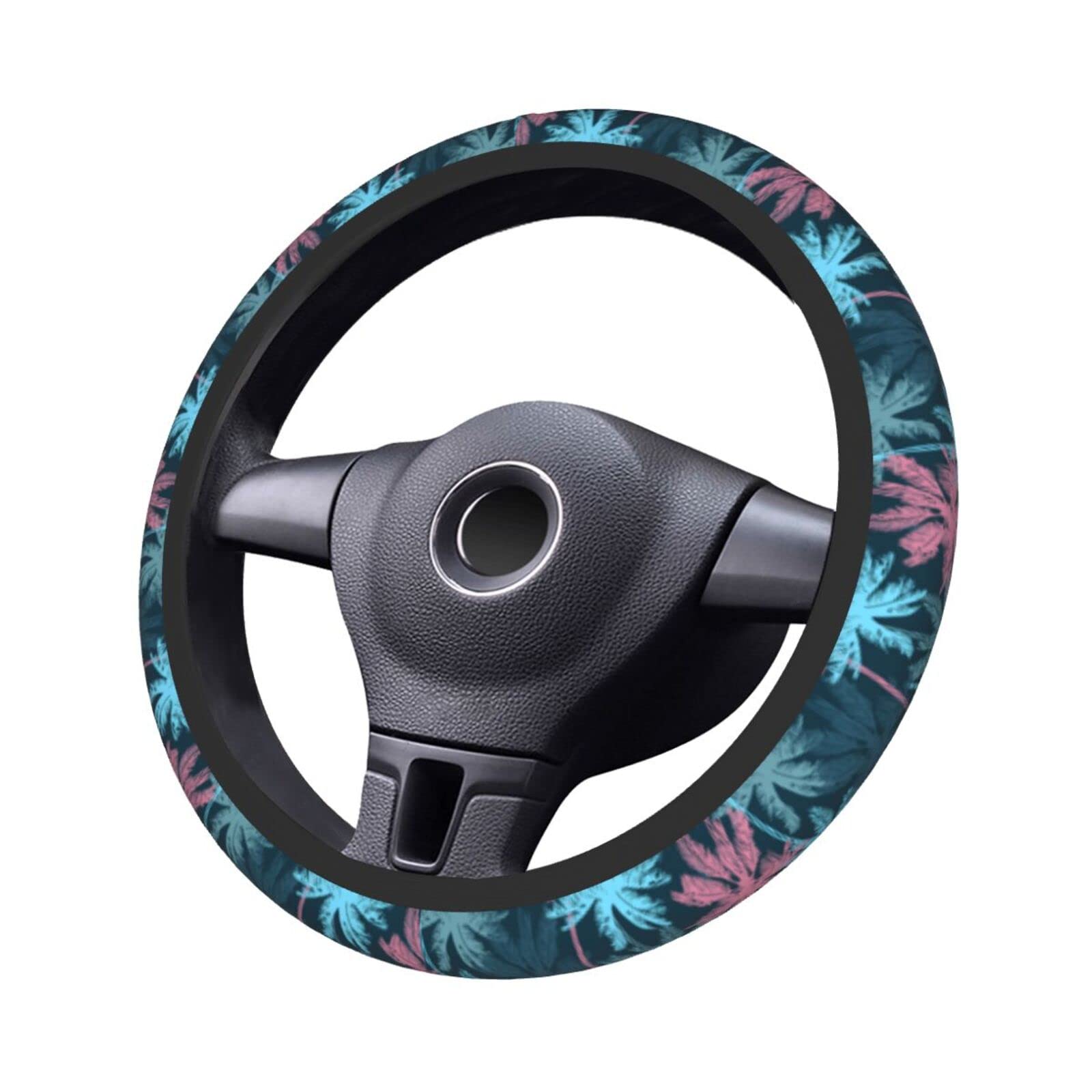 Hawaiian Palm Tree Steering Wheel Cover - Universal 15 Inch Neoprene Car Wheel Protector with Tropical Print - Cute Car Accessories for Summer & Beach Trips - Perfect for Hawaiian-Themed Cars, Beach Lovers & Tropical Decor