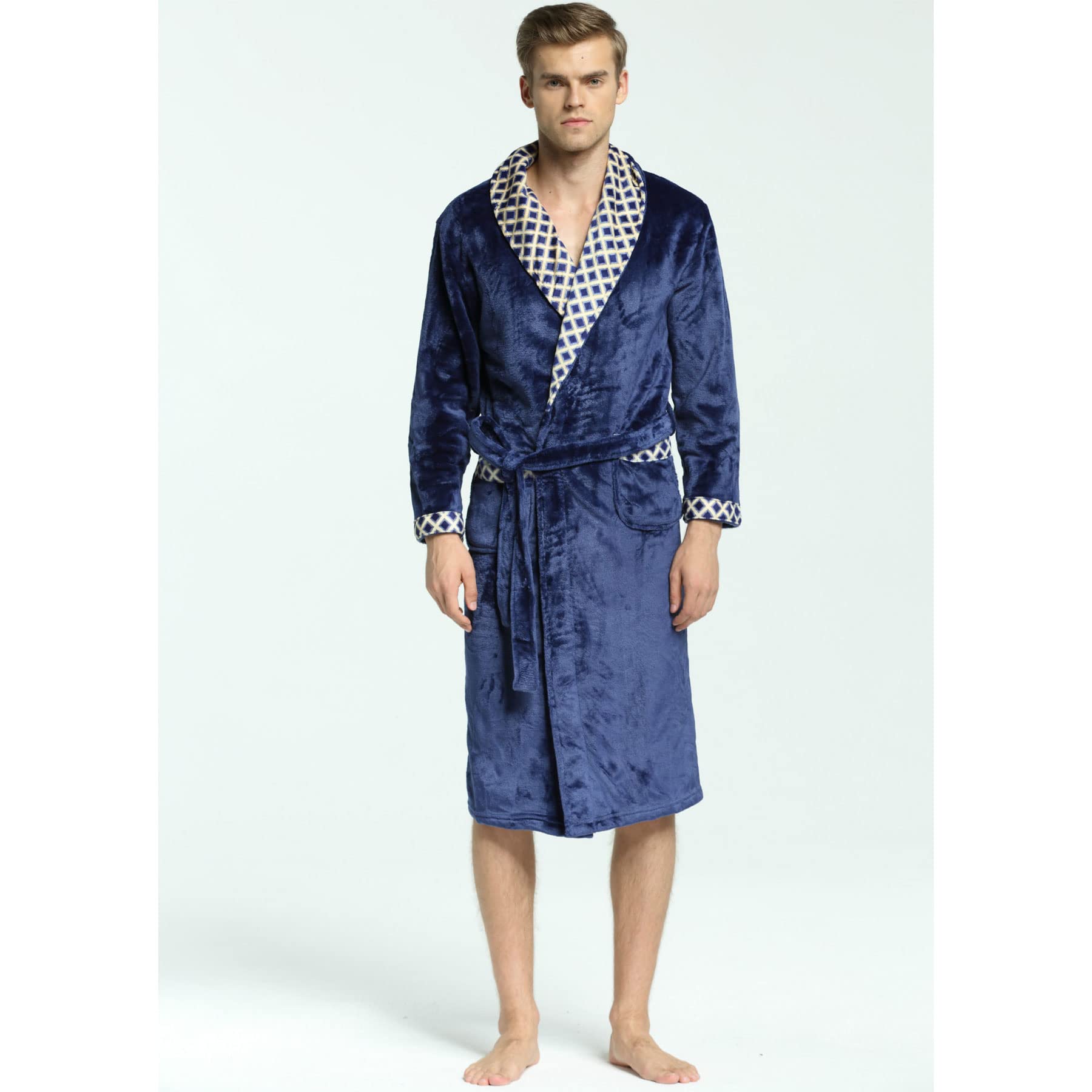 WIITON Men's Flannel Kimono Robe - Soft Plush Sleepwear & Bathrobe for Lounge, Spa, Home - Plus Size Comfortable Dressing Gown for Relaxation & Sleep