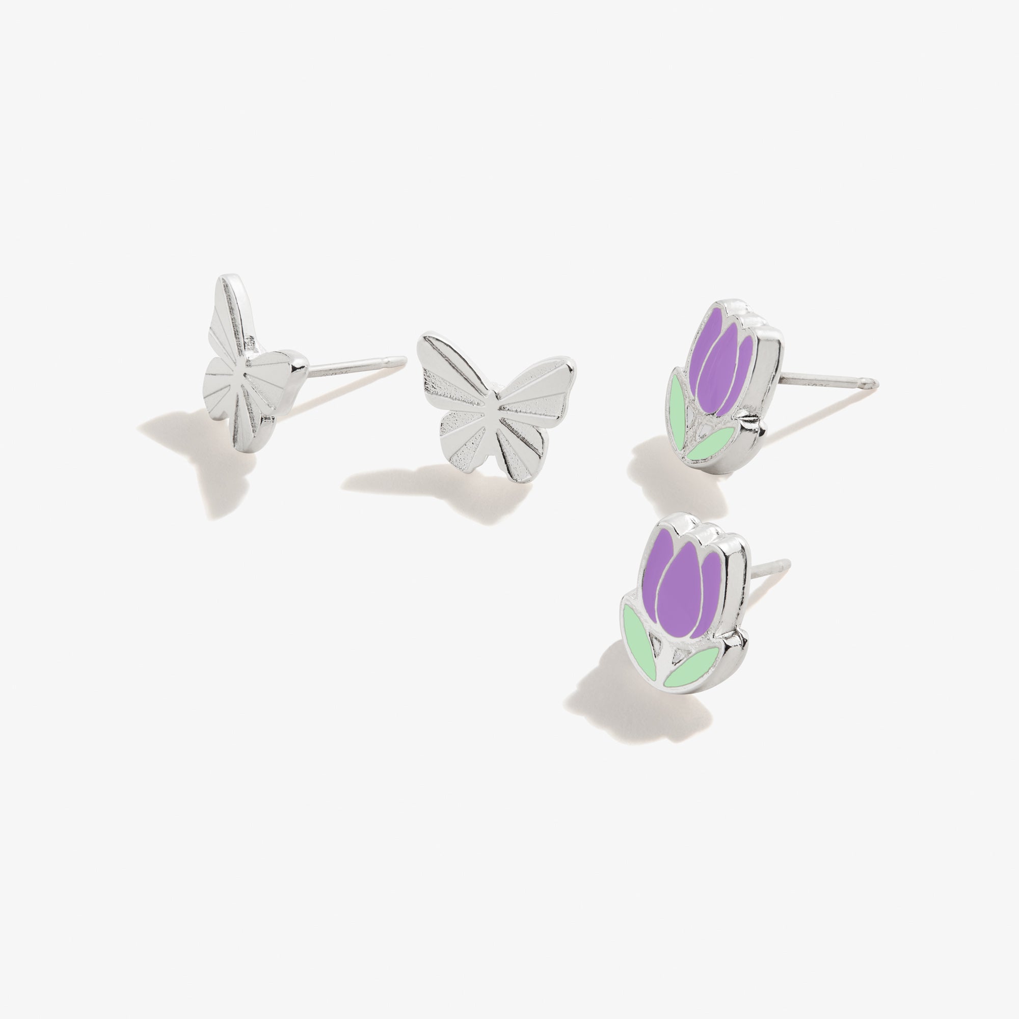 Happiness Flower & Butterfly Stud Earrings Set - 2 Pairs Elegant Floral & Butterfly Design Earrings for Women - Perfect for Daily Wear, Parties & Gifts