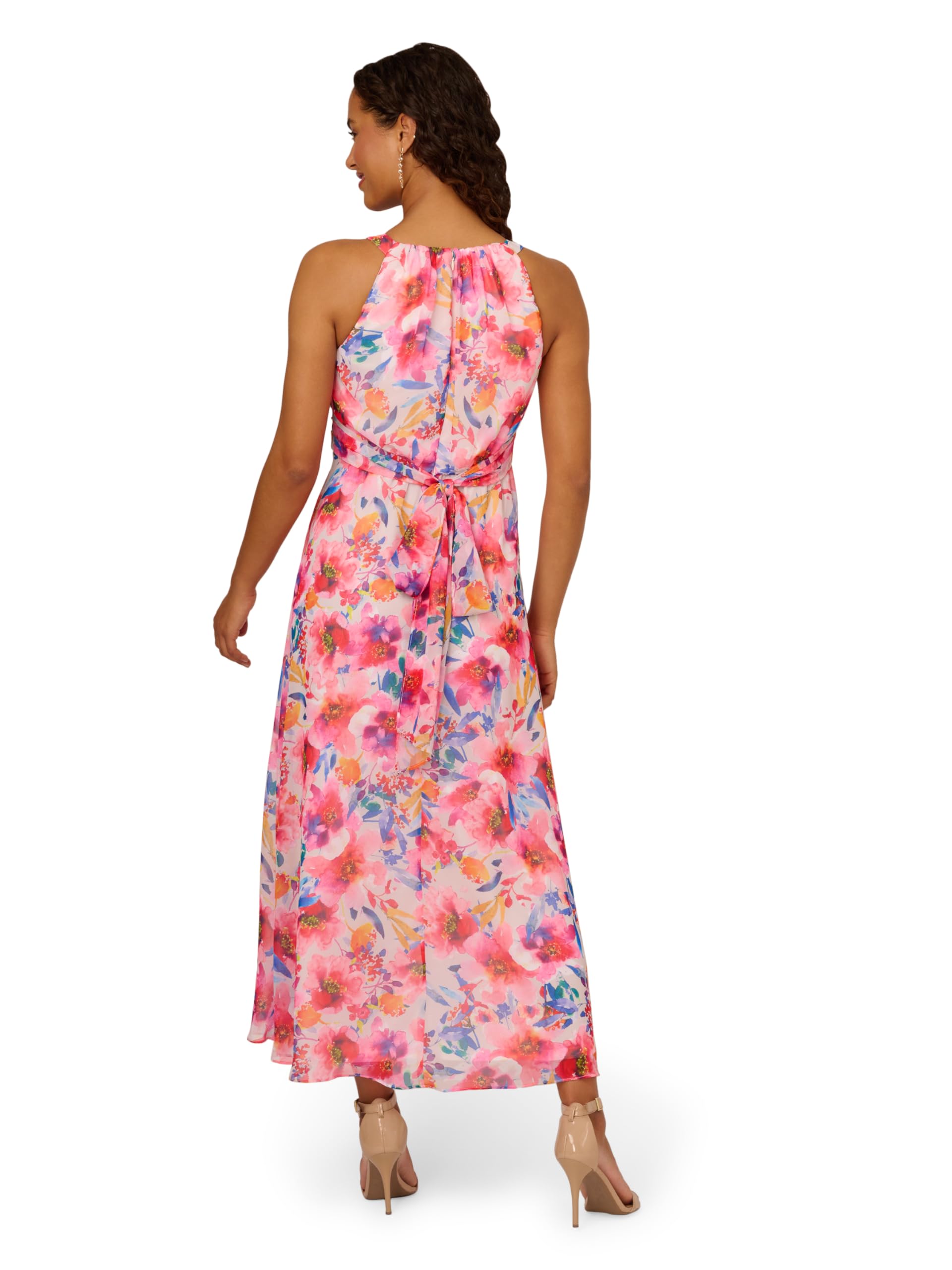 Adrianna Papell Women's Floral Chiffon Halter Dress - Elegant Summer Cocktail Party & Wedding Guest Dress for Women