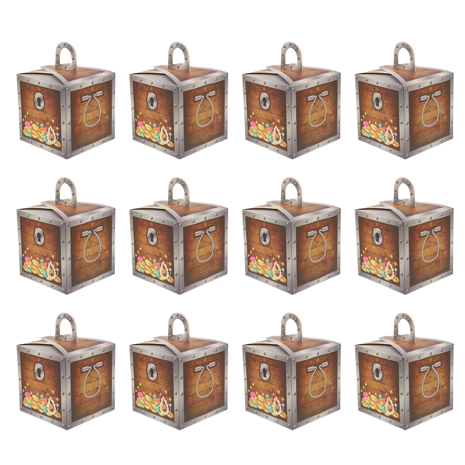 Amosfun 12pcs Pirate Party Candy Boxes - Treasure Chest Treat Boxes, Paper Party Favor Goodie Bags for Halloween, Costume Party, School Play & Theater Supplies - Perfect for Pirate Themed Decorations & Kids' Party Favors