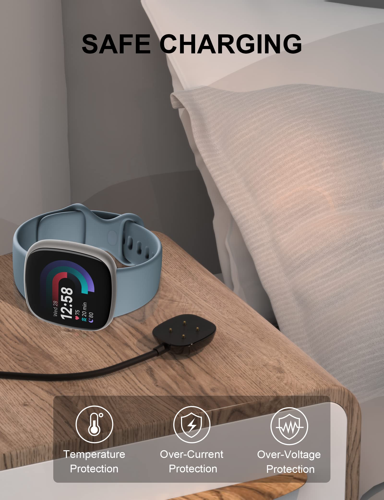 Bicmice Fitbit Sense/Versa 3/2/4 Magnetic Charger - USB Fast Charging Cable Replacement for Fitbit Smartwatches | Perfect for Home, Office & Travel Charging
