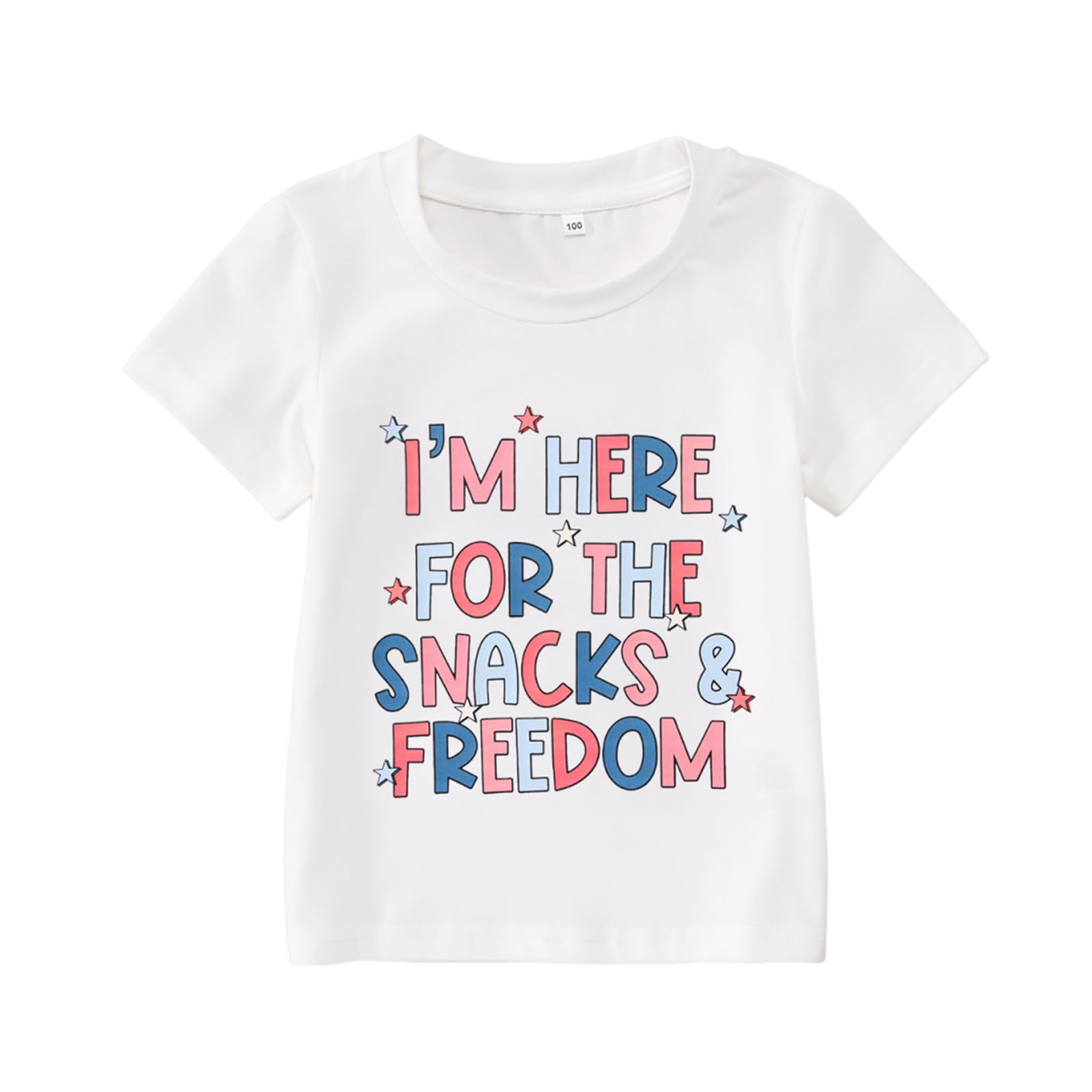 4th of July Kids Shirt - Patriotic 'I'm Here for The Snacks' Graphic Tee for Toddler Boys & Girls - Perfect for Independence Day Celebrations