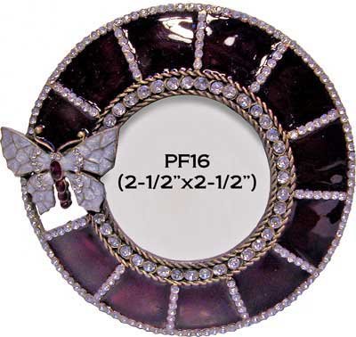 Vintage Burgundy Enamel Metal Picture Frame with Butterfly & Wheel Design - 2.5x2.5 Inch - Perfect for Home Decor, Wedding Photos & Gift Giving