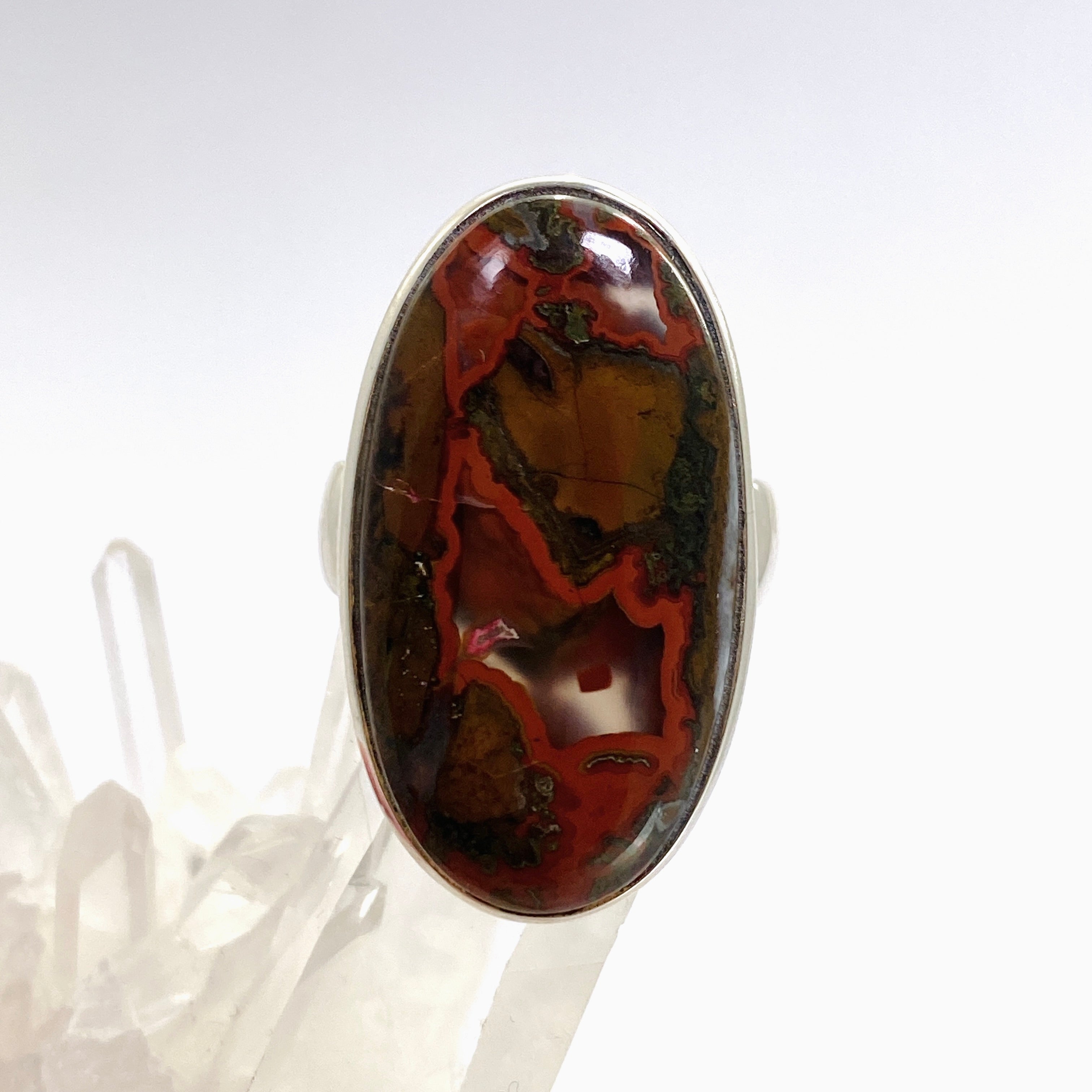 Natural Seam Agate Oval Cabochon Ring - Size 10.5 - Handmade Sterling Silver Jewelry PRGJ908 - Perfect for Boho Chic Outfits & Special Occasions