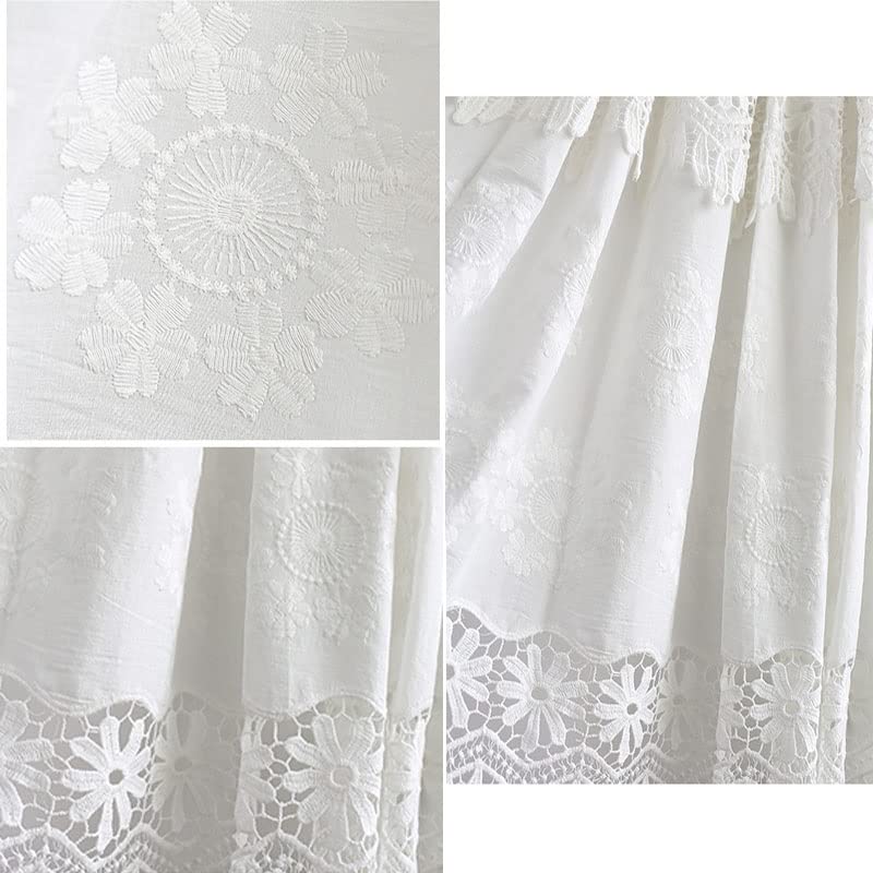 White Cotton Cafe Curtains for Kitchen - Short Valance with Hollow Lace Design, European Style Window Treatment (50x85 cm/20x33 in) - Perfect for Small Windows, Coffee Shops & Cozy Home Decor