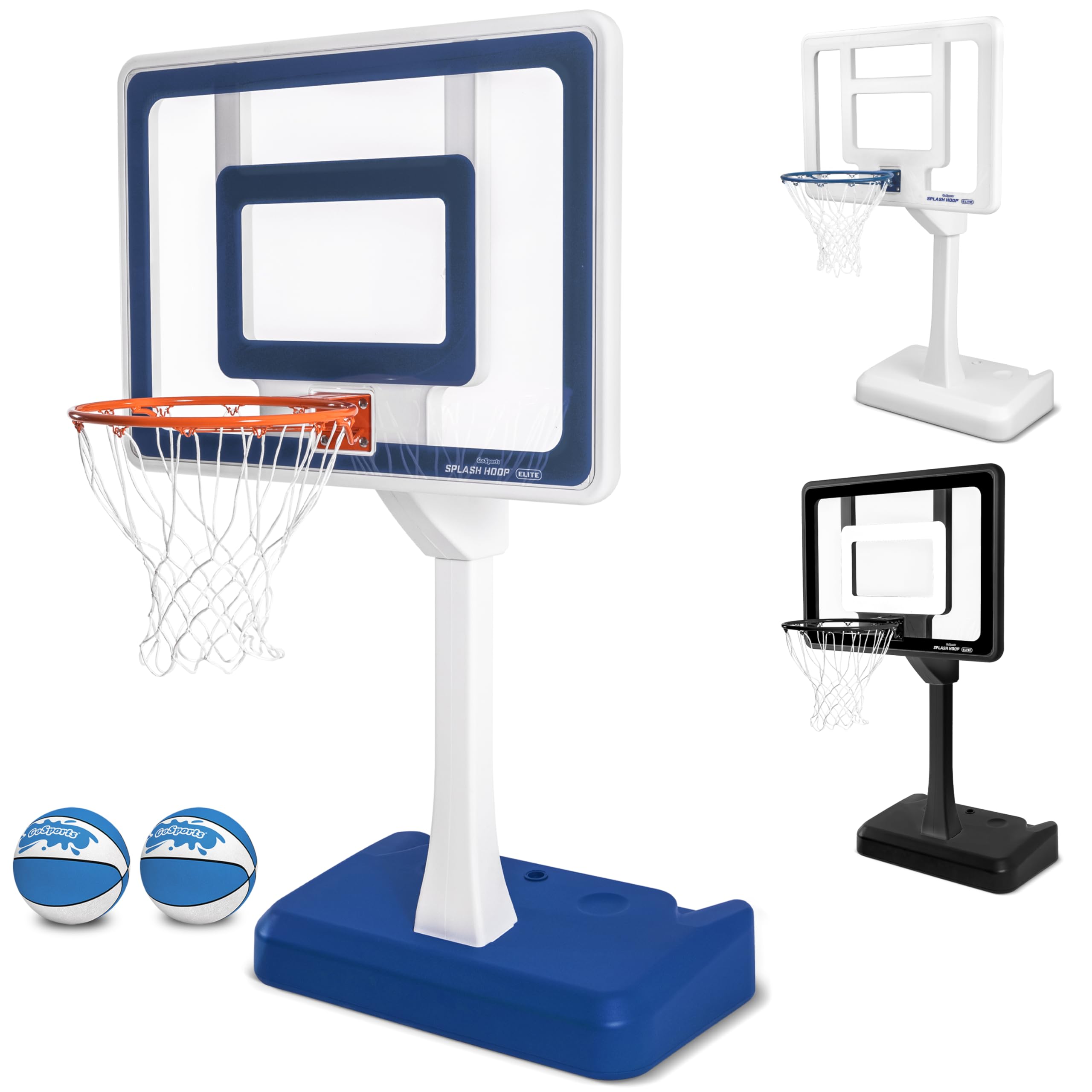 GoSports Splash Hoop Elite - Adjustable Height Pool Basketball Hoop with Water Weighted Base, Regulation Steel Rim & 2 Balls - Perfect for Backyard, Beach & Pool Party Games