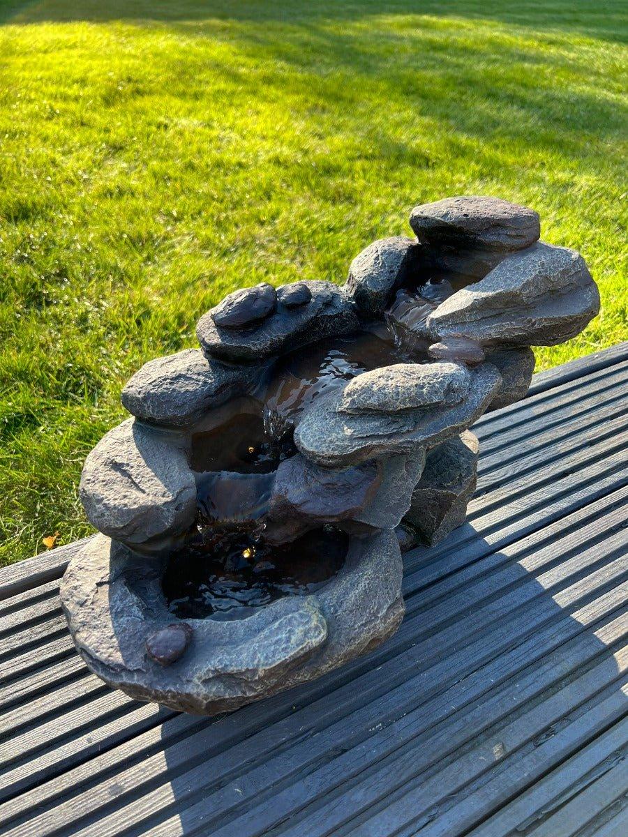 Solar Powered Rock Waterfall with LED Lights - Outdoor Garden Fountain Decor (45x23x24.5cm) - Perfect for Patio, Yard, and Landscape Water Features