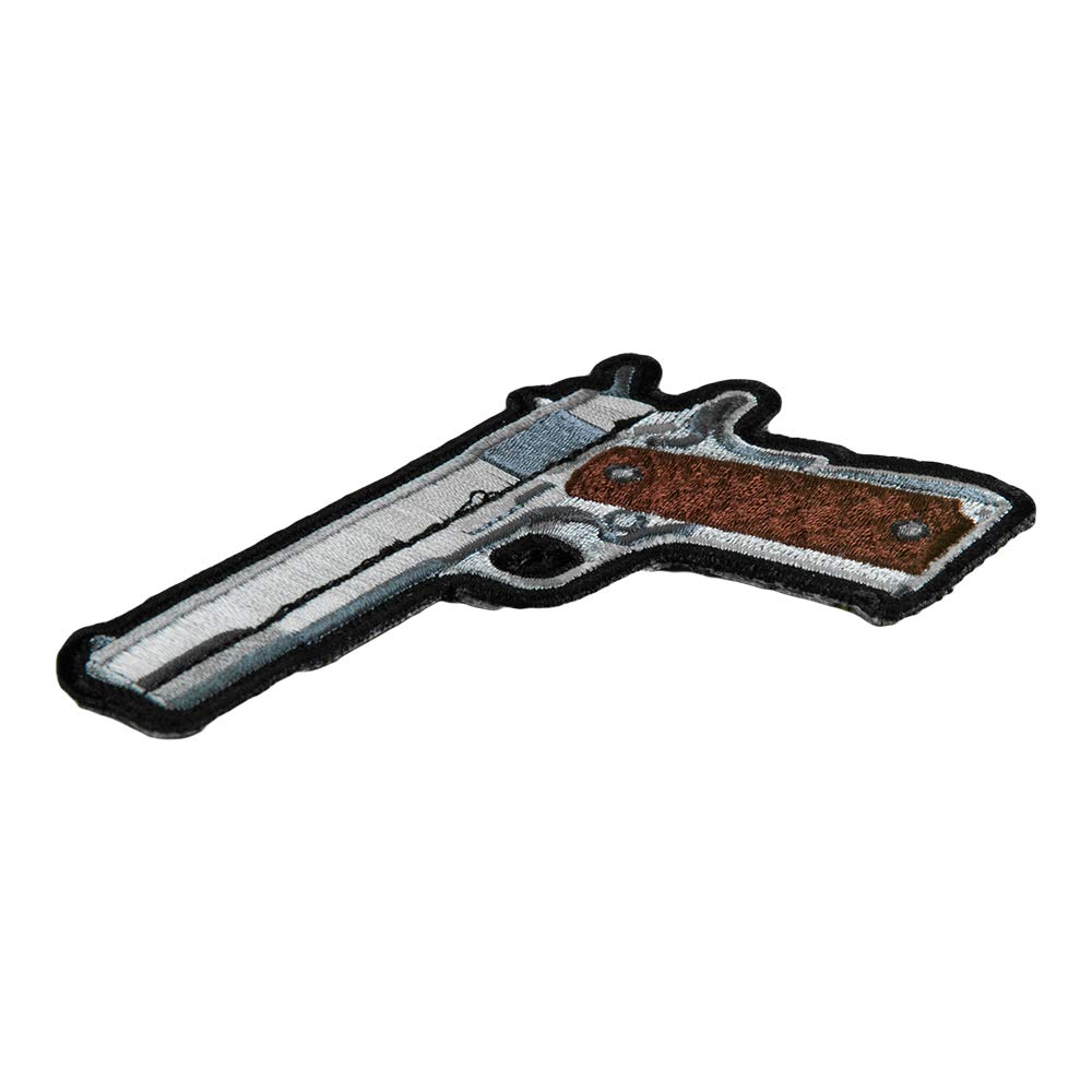 Premium Embroidered Handgun Patch with Brown Grips - Left Facing Design for Tactical Gear, Gun Enthusiast Collections & Range Accessories