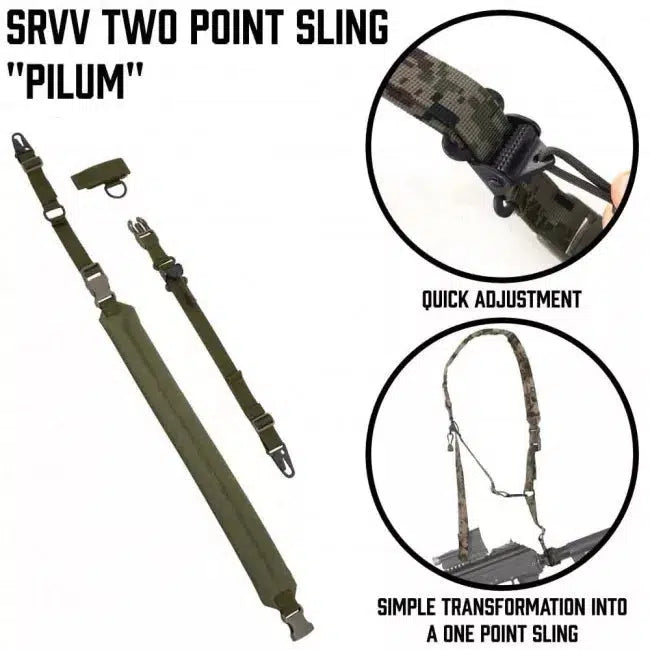SRVV Two Point Sling Pilum - Adjustable Tactical Rifle Sling for AR15, AK47, Hunting & Shooting - Perfect for Outdoor Adventures, Range Training & Military Use