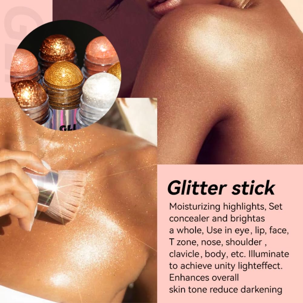 Bronze Glitter Highlighter Makeup Stick - Shimmering Face & Body Glow for Cheeks, Eyes, Hair | Vegan, Cruelty-Free Highlighter for Parties, Festivals, Night Out, Photoshoots