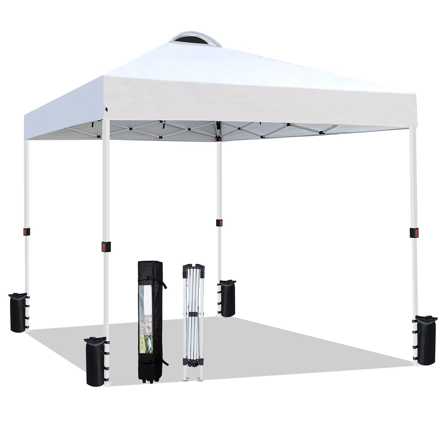 10x10 Heavy Duty Commercial Pop Up Canopy Tent - Instant Sun Shelter with Roller Bag, 8 Stakes & 4 Ropes - White - Perfect for Outdoor Events, Farmers Markets, Beach & Backyard Parties
