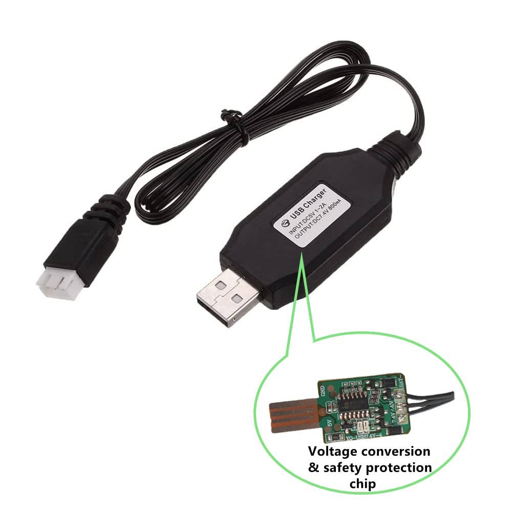 SCX24 SCX10 RC Car Charger Cable Replacement - 7.4V 2S LiPo Battery USB Charger for Splatter Ball Gun, Quadcopter, Drone (2 Pack XH-3P) | Perfect for RC Hobbyists & Outdoor Enthusiasts