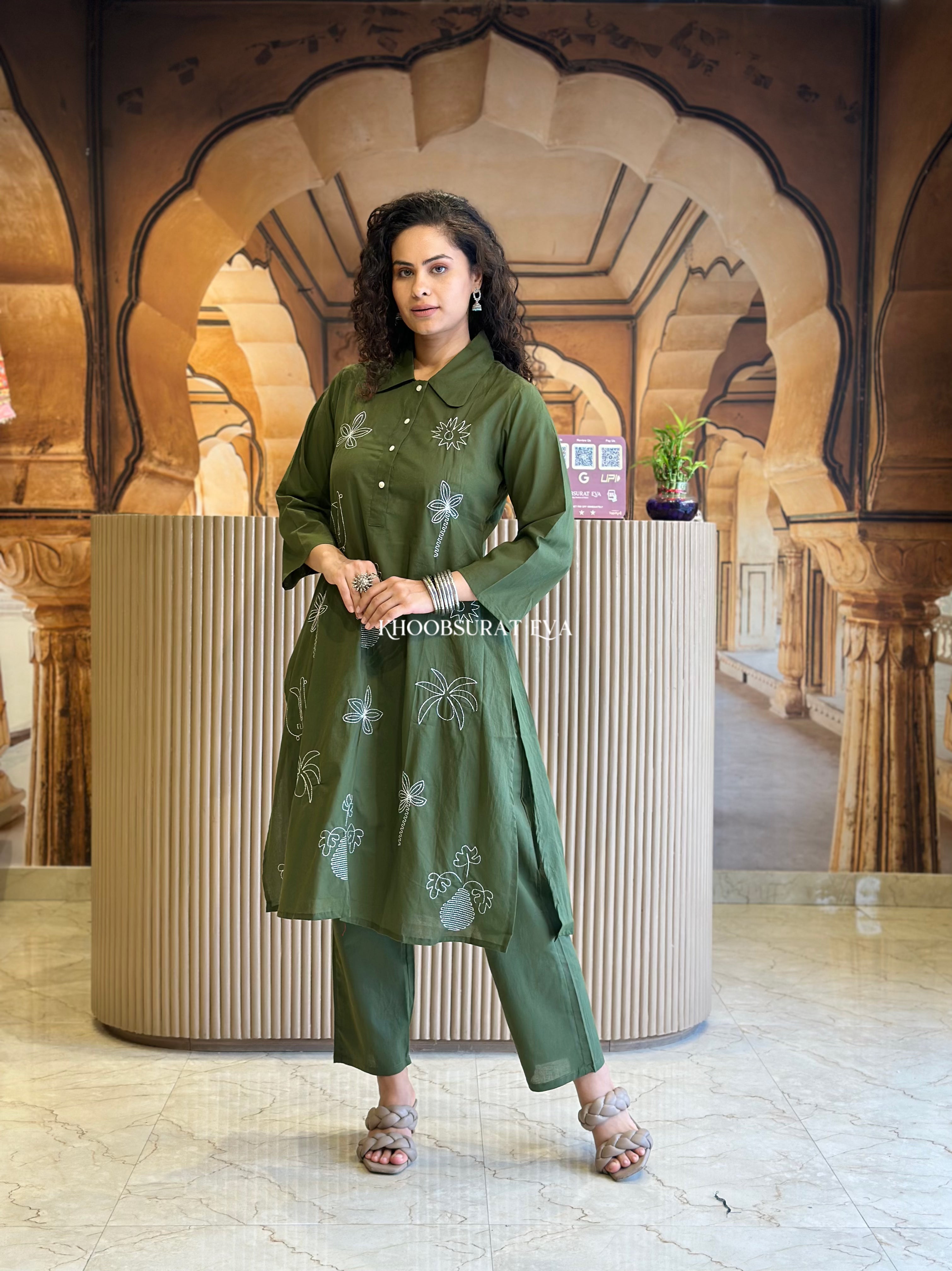 Queen Galaxy Olive Kurta Set for Women - Stylish Indian Ethnic Outfit for Festivals, Weddings & Casual Wear