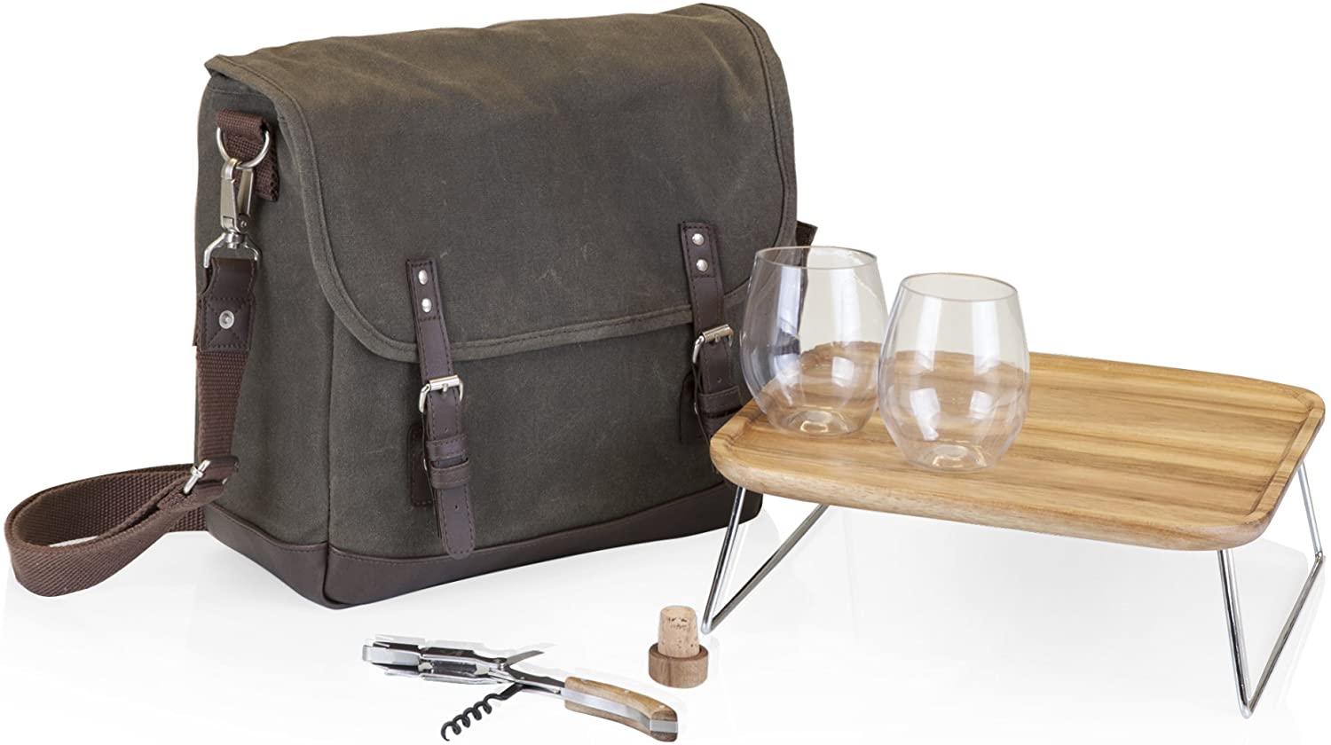 Picnic Time Adventure Wine Tote - Insulated Wine Carrier Bag for 2 Bottles with Cooler Pockets & Shoulder Strap - Perfect for Outdoor Picnics, Beach Trips & Camping