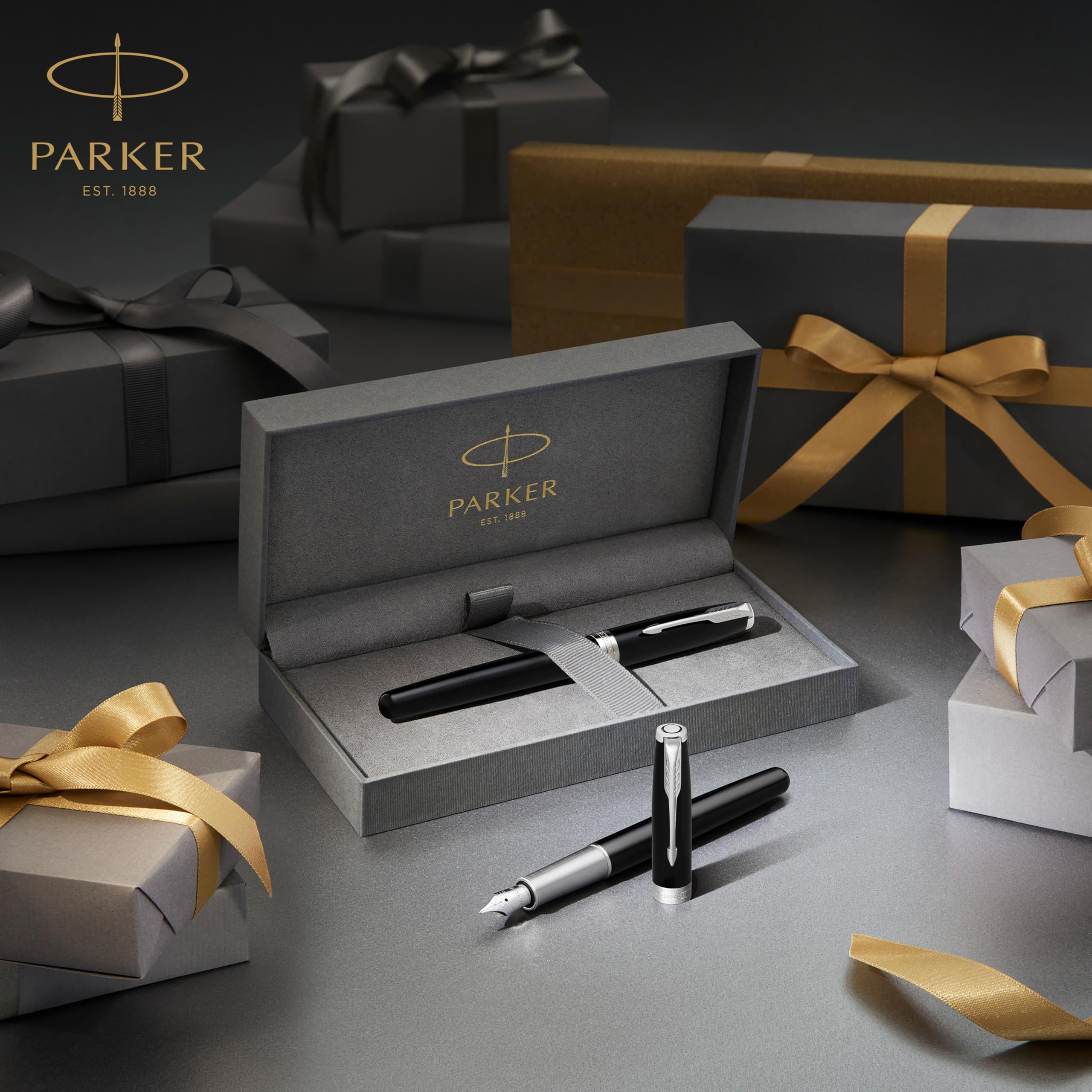 PARKER Sonnet Fountain Pen - Matte Black Lacquer with Palladium Trim, Fine Nib (1931521) | Premium Writing Instrument for Business, Calligraphy & Gift Giving