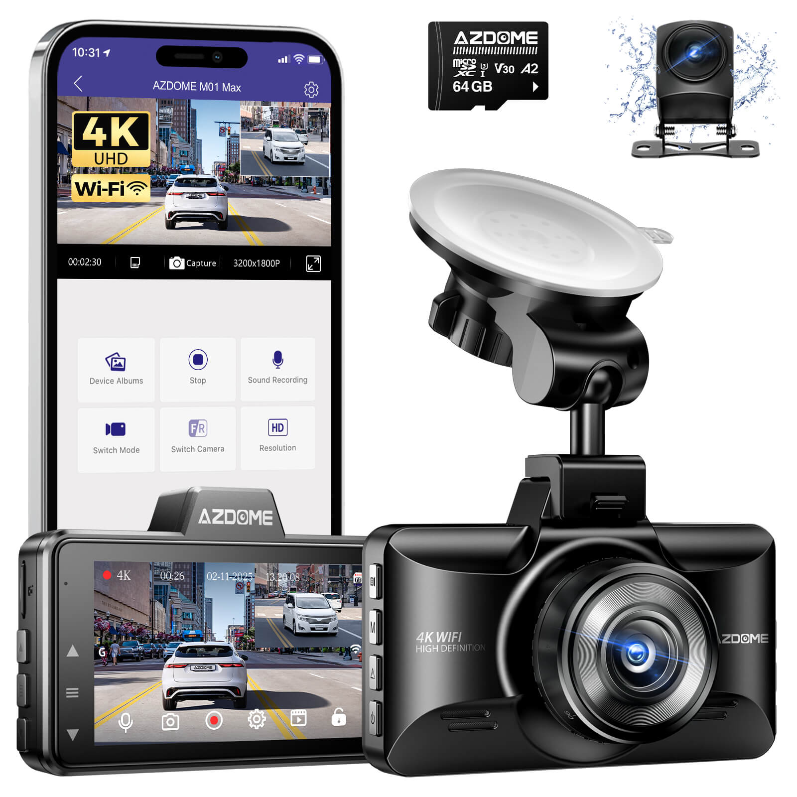 AZDOME M01 Max 4K Dual Dash Cam Front and Rear - 3