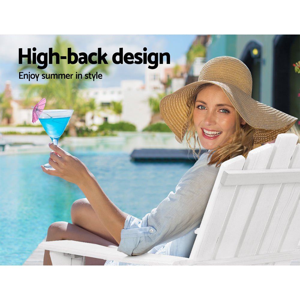 3-Piece White Wooden Adirondack Outdoor Table and Chairs Set - Perfect for Beach, Patio, Garden, and Backyard Relaxation