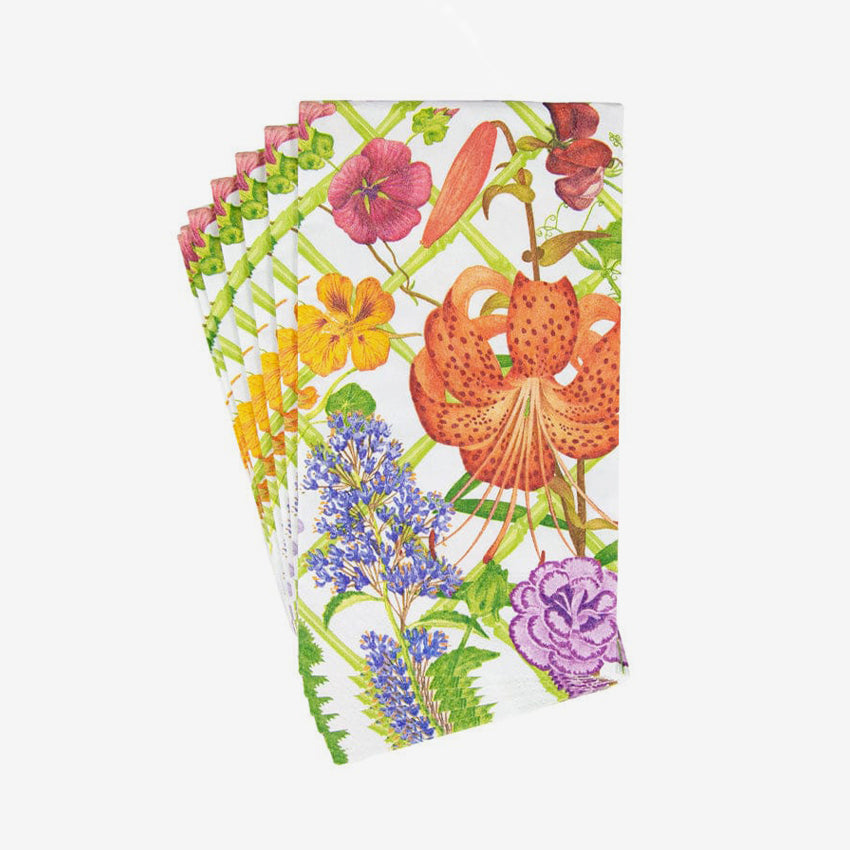 Caspari Floral Trellis Napkins - Premium Cotton Decorative Dinner Napkins for Wedding, Party & Holiday Table Settings - Set of 20