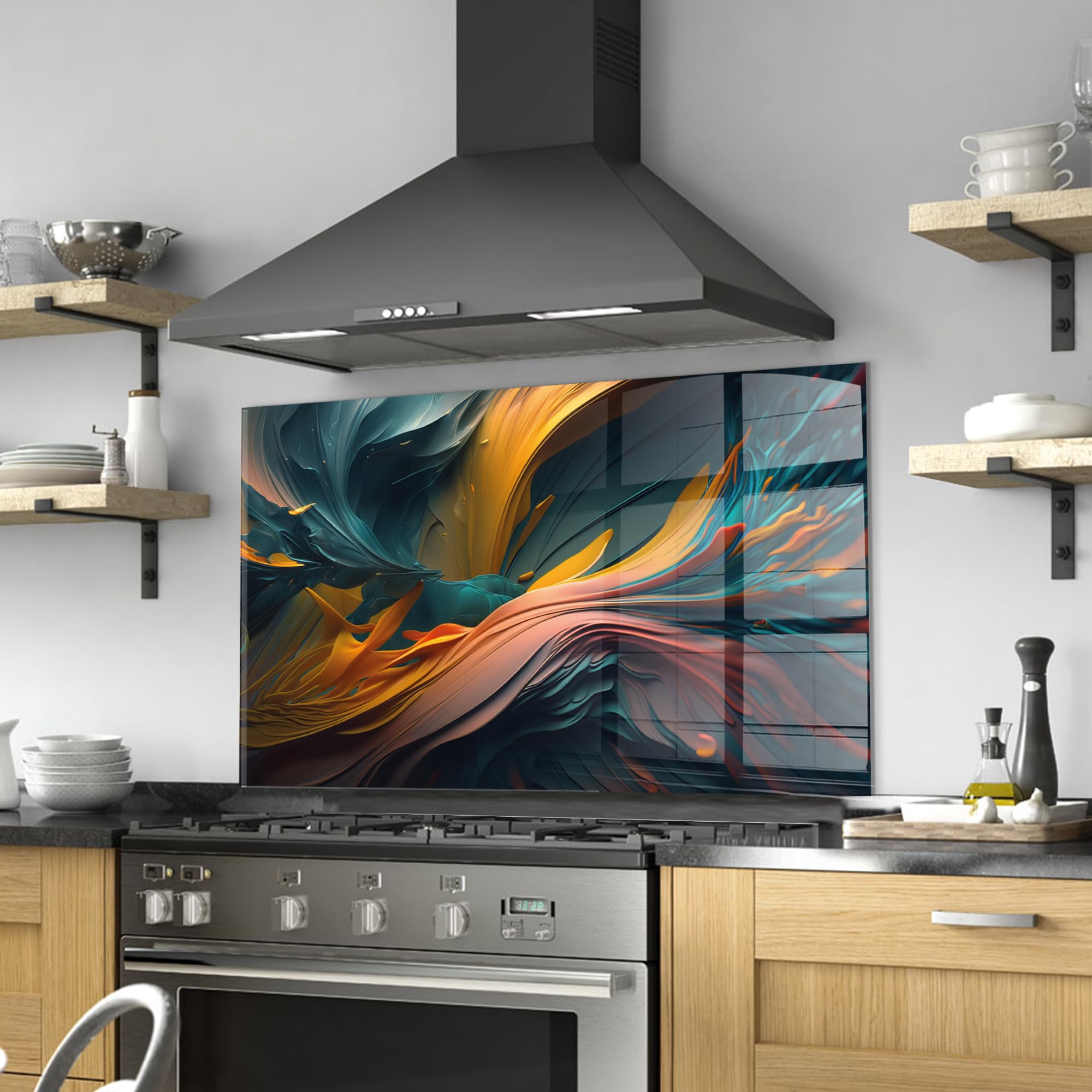 Premium Tempered Glass Kitchen Backsplash - 30x16 Inch (76x40cm) Heat-Resistant Stove Splash Guard, Easy-to-Clean Splashback Tile for Sink & Countertop - Modern Home Wall Decor for Stylish Kitchen Protection