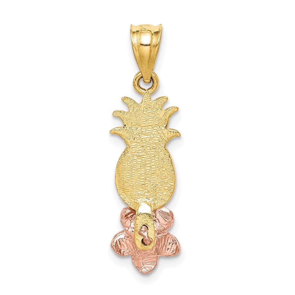 14K Rose & Yellow Gold Pineapple Plumeria Pendant - 23mm for Beach & Summer Style