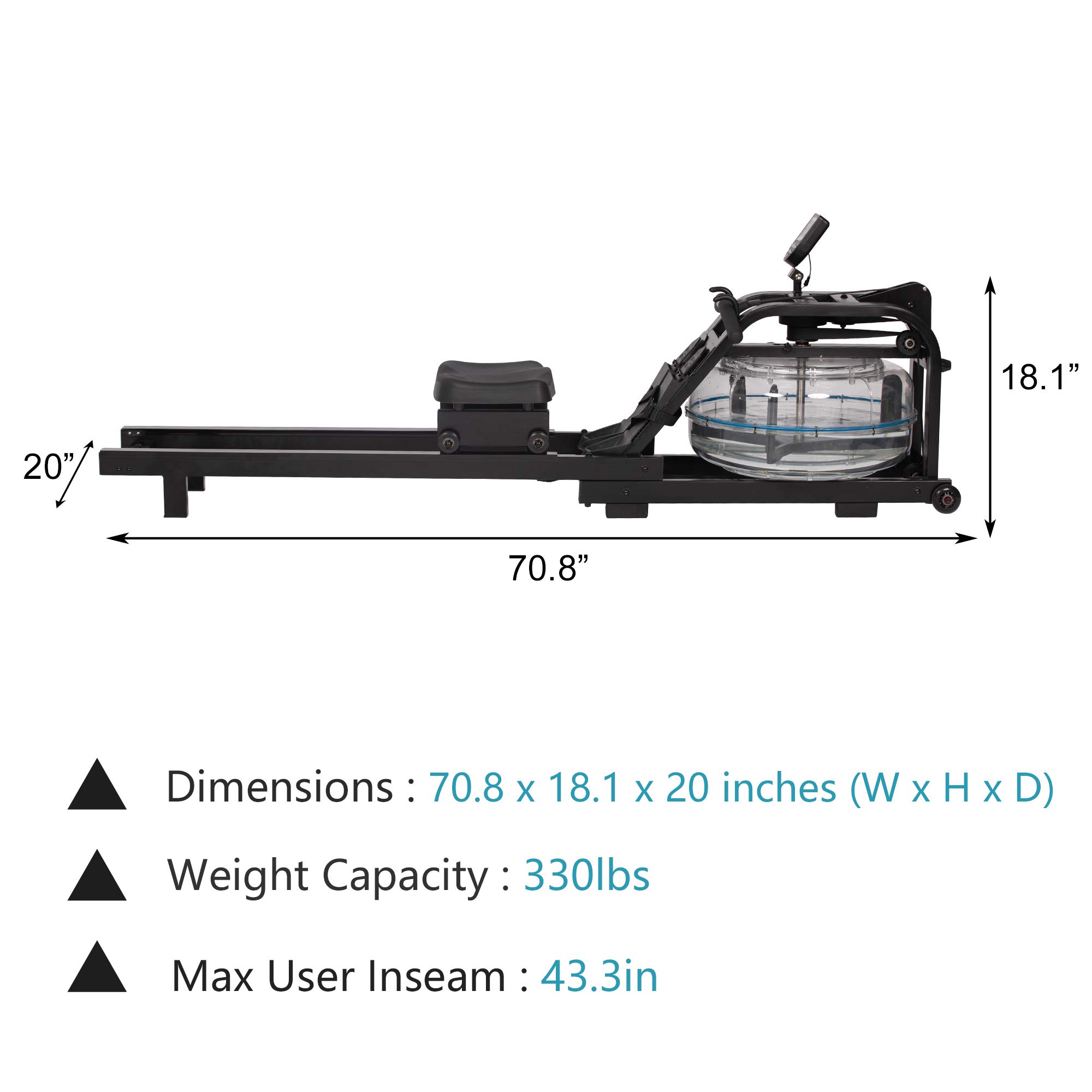 Premium Water Rowing Machine for Home Gym - Adjustable Resistance Indoor Water Rower with LCD Monitor | Full Body Workout & Cardio Training Equipment | Perfect for Small Spaces & Home Fitness