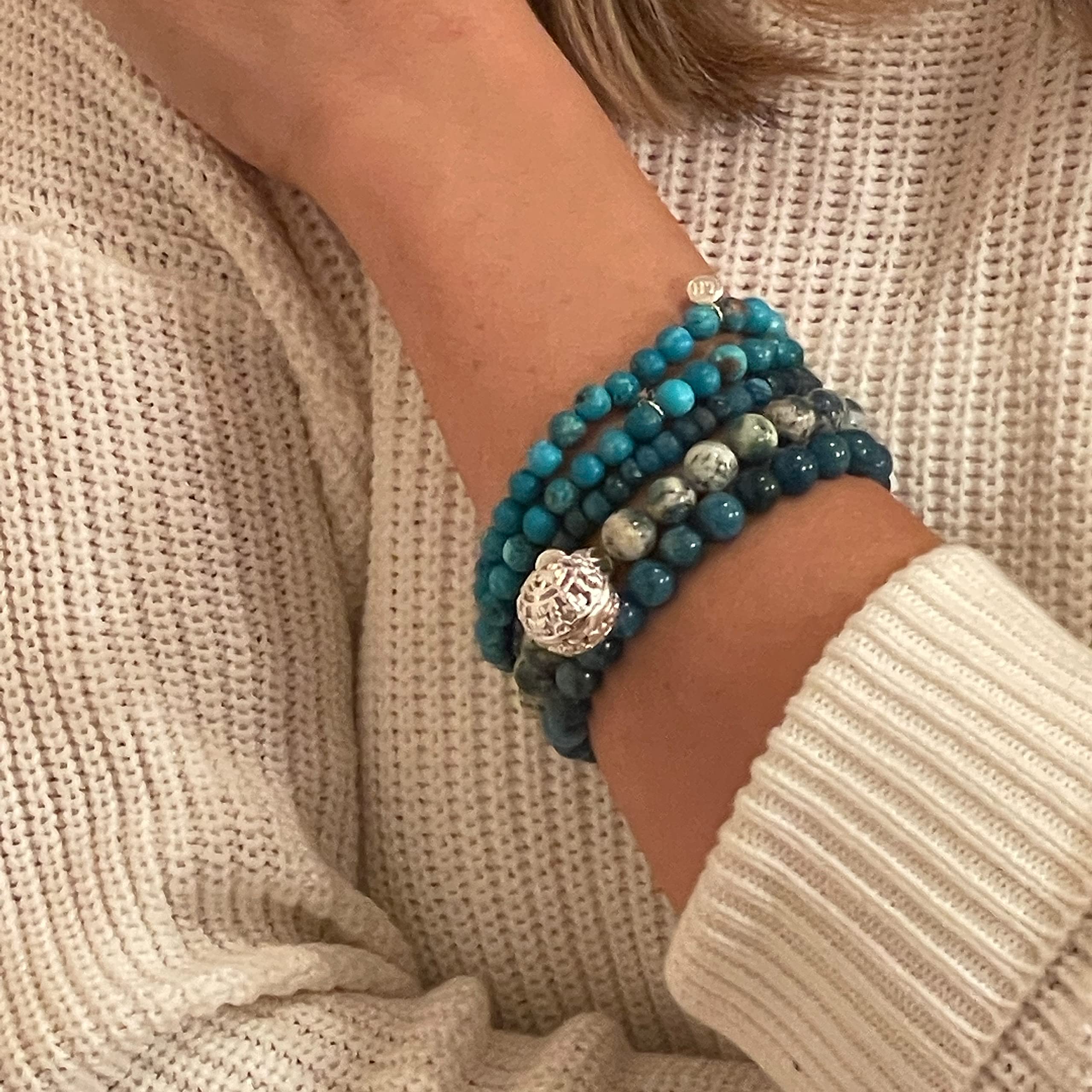 Lisa Hoffman Boho Beaded Bracelet Set for Women - 5 Stretch Bracelets with Floral Charms, Genuine Faceted Gemstones & Fragrance Beads - Handmade Bohemian Jewelry Gift Set (3 Scents Included) | Perfect for Everyday Wear, Boho Fashion & Special Occasions