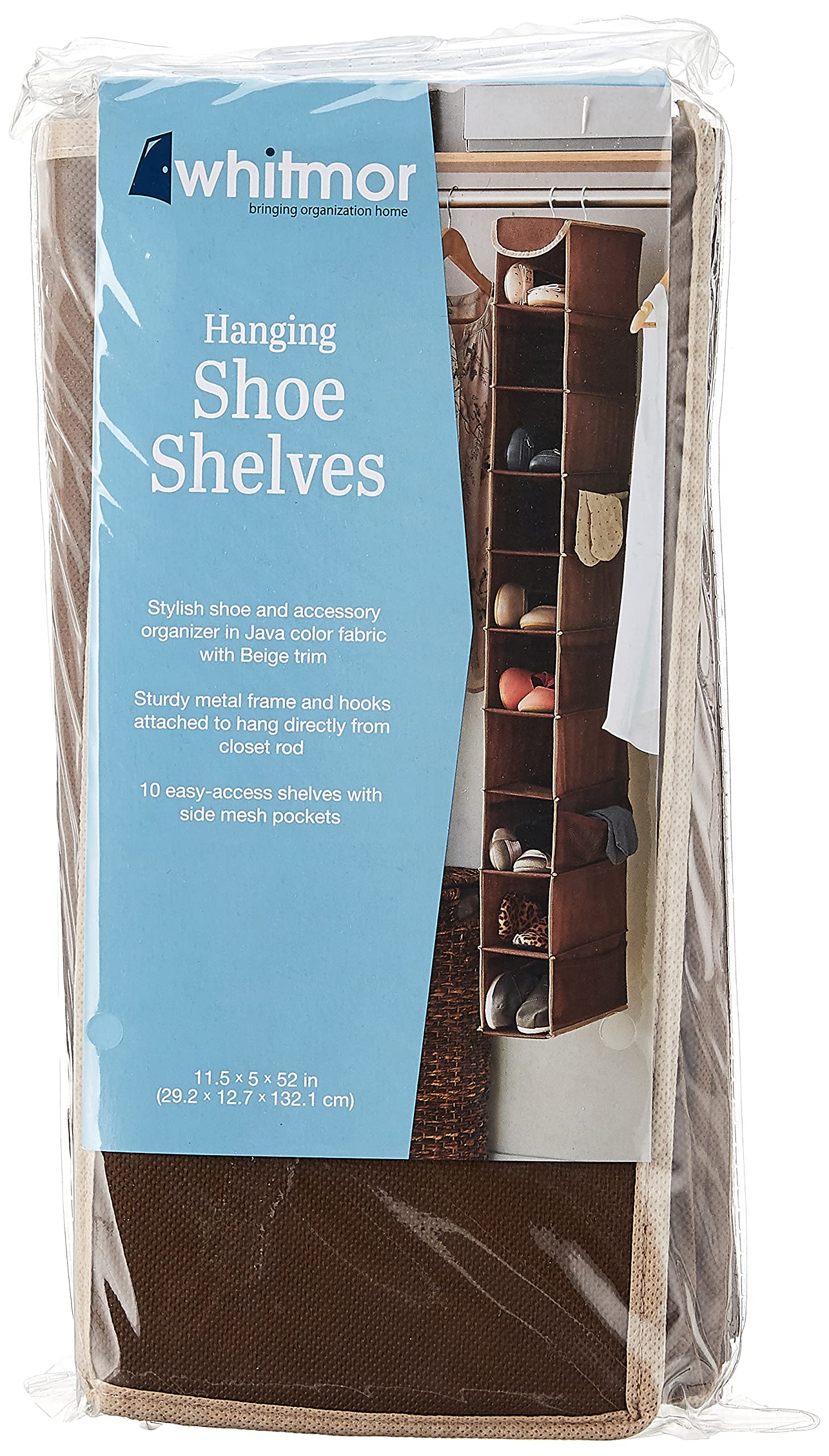 Whitmor 10-Section Hanging Shoe Organizer for Closet - Space Saving Storage Solution for Shoes, Accessories & More - Perfect for Bedroom, Dorm, Entryway Organization