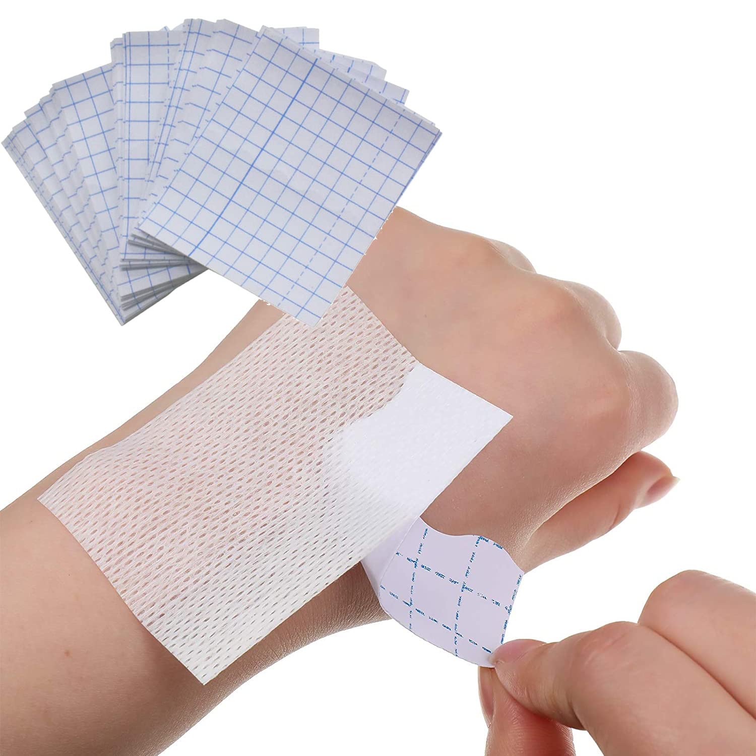 Breathable Non-Woven Adhesive Bandage Tape - 4x4 Inch, 50 Pack | Elbow & Knee Protection, Wound Dressing, Tattoo Aftercare | Ideal for Sports Injuries, First Aid Kits & Tattoo Healing