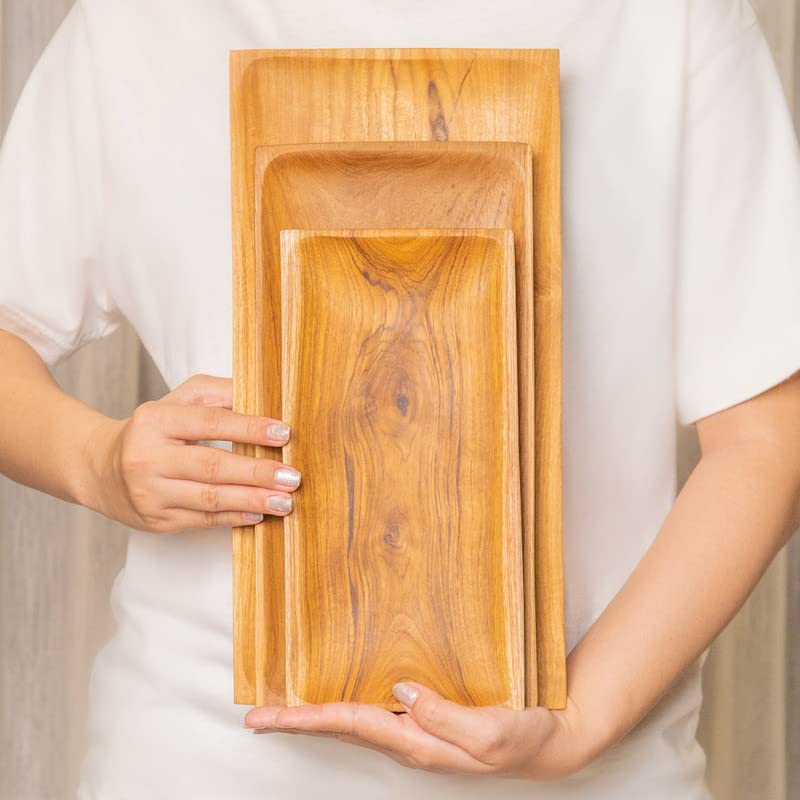 Premium Set of 4 Handcrafted Javanese Teak Wood Plates - 12