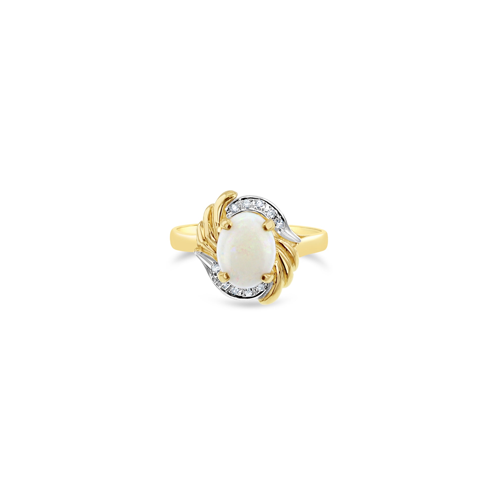 14K Yellow Gold Oval Opal Ring with Diamond Accents - Elegant Jewelry for Women, Perfect for Weddings, Anniversaries & Special Occasions