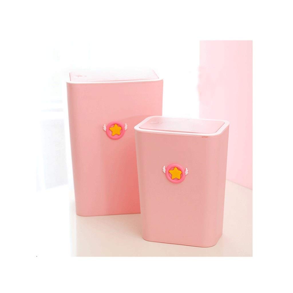 Zanzan Square Plastic Trash Can with Press Type Lid - 3.9/1.9 Gallon Capacity Cute Waste Basket for Bathroom, Home & Kids Room - Small Wings Design for Space Saving (Perfect for Bedrooms, Offices & Dorm Rooms)