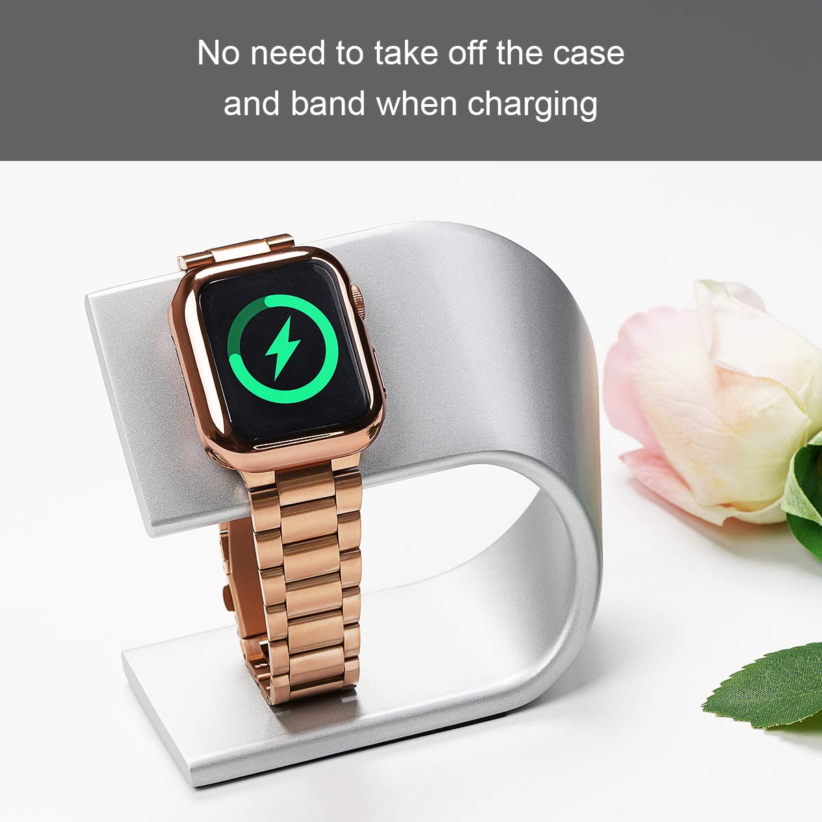 iiteeology Compatible Apple Watch Band 44mm for Series 6/5/4/SE - Premium Stainless Steel Strap with Screen Protector Case (Rose Gold) - Perfect for Workouts, Office & Everyday Wear for Men & Women