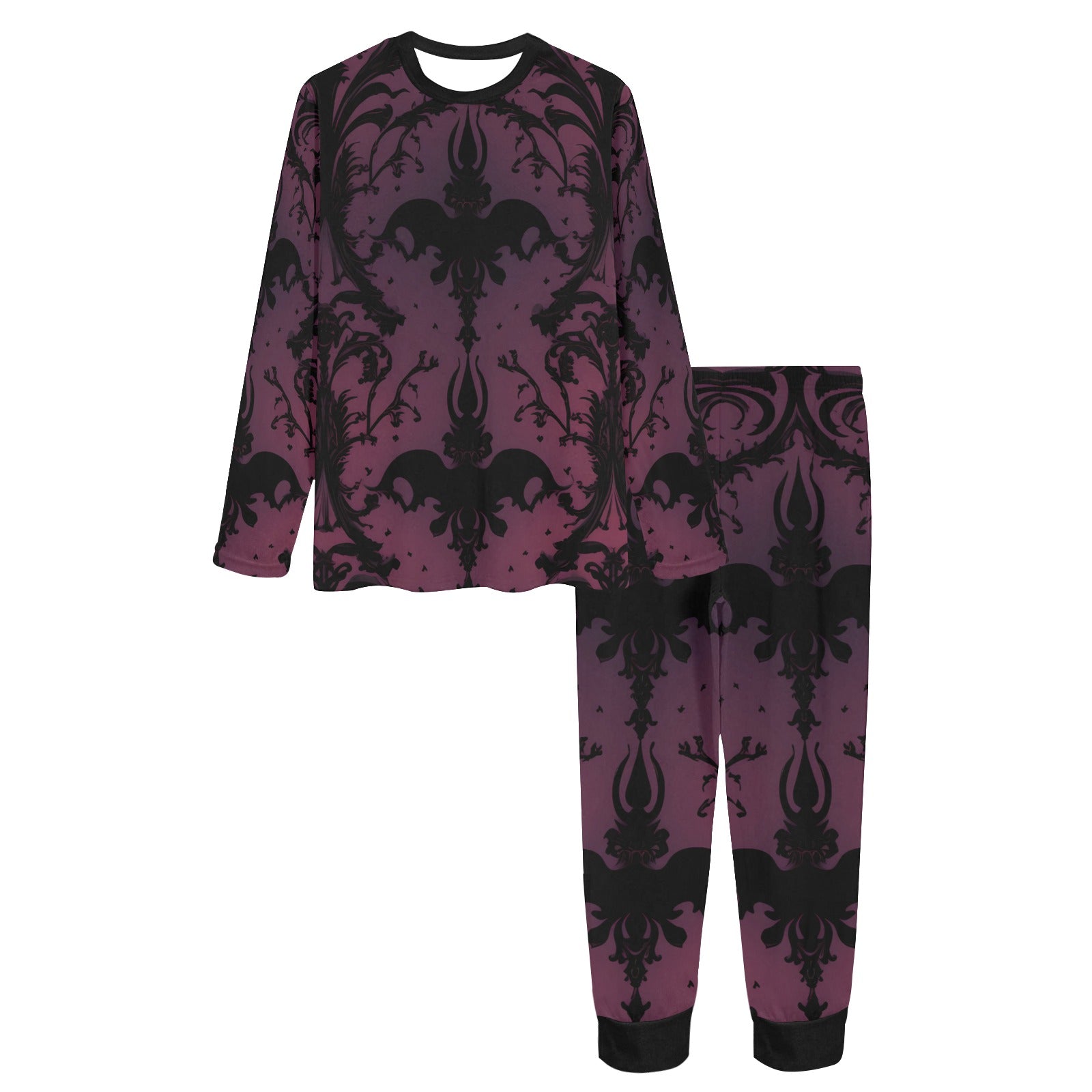 Gothic Purple and Black Pattern Pajama Set for Women - Soft Cotton Sleepwear for Halloween, Cosplay & Gothic Lovers - Perfect for Sleepovers, Themed Parties & Relaxing at Home