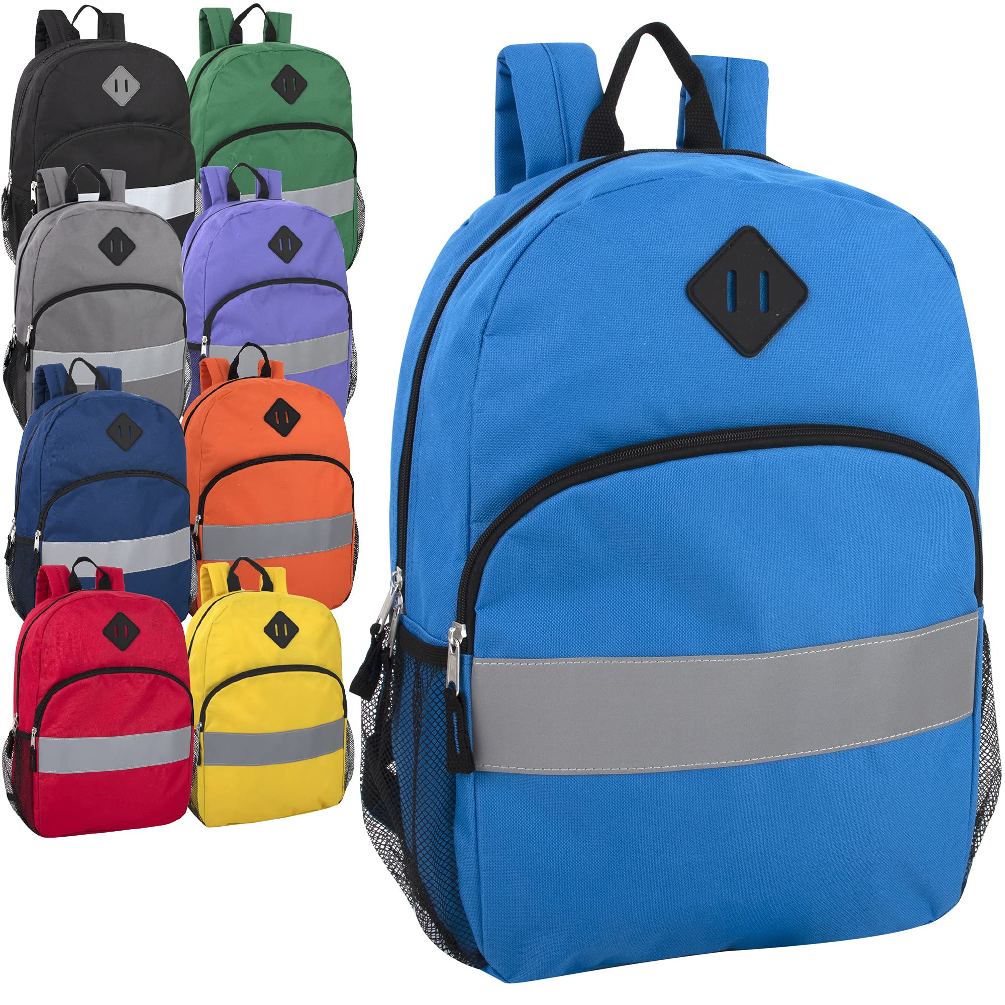 Wholesale 24 Pack Kids Reflective Backpacks for School - Trail Maker Bulk Backpacks with Side Pockets & Padded Straps | Perfect for School, Hiking, and Outdoor Activities