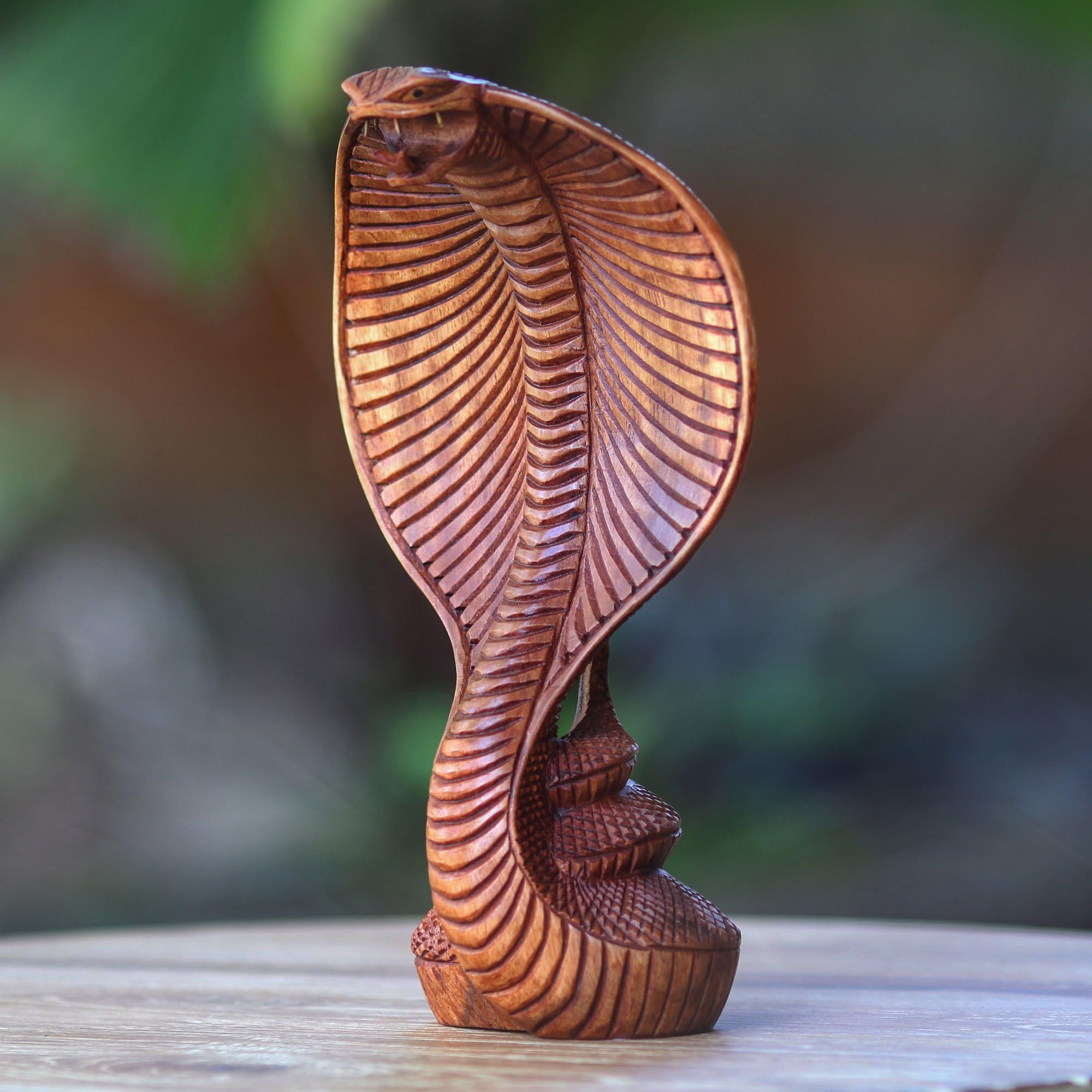 Hand Carved Natural Wood Snake Sculpture - 9.75