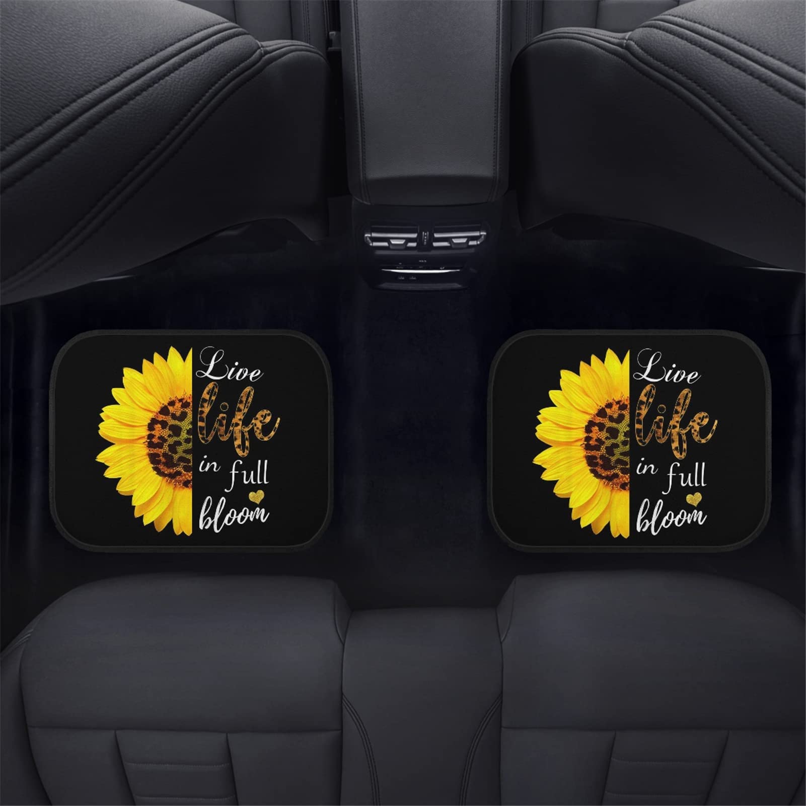 Premium Non-Slip All Weather Car Floor Mats - Sunflower Cheetah Print Full Set (Front & Rear) | Heavy Duty Auto Accessories for Women | Perfect for SUVs, Sedans & Daily Commutes